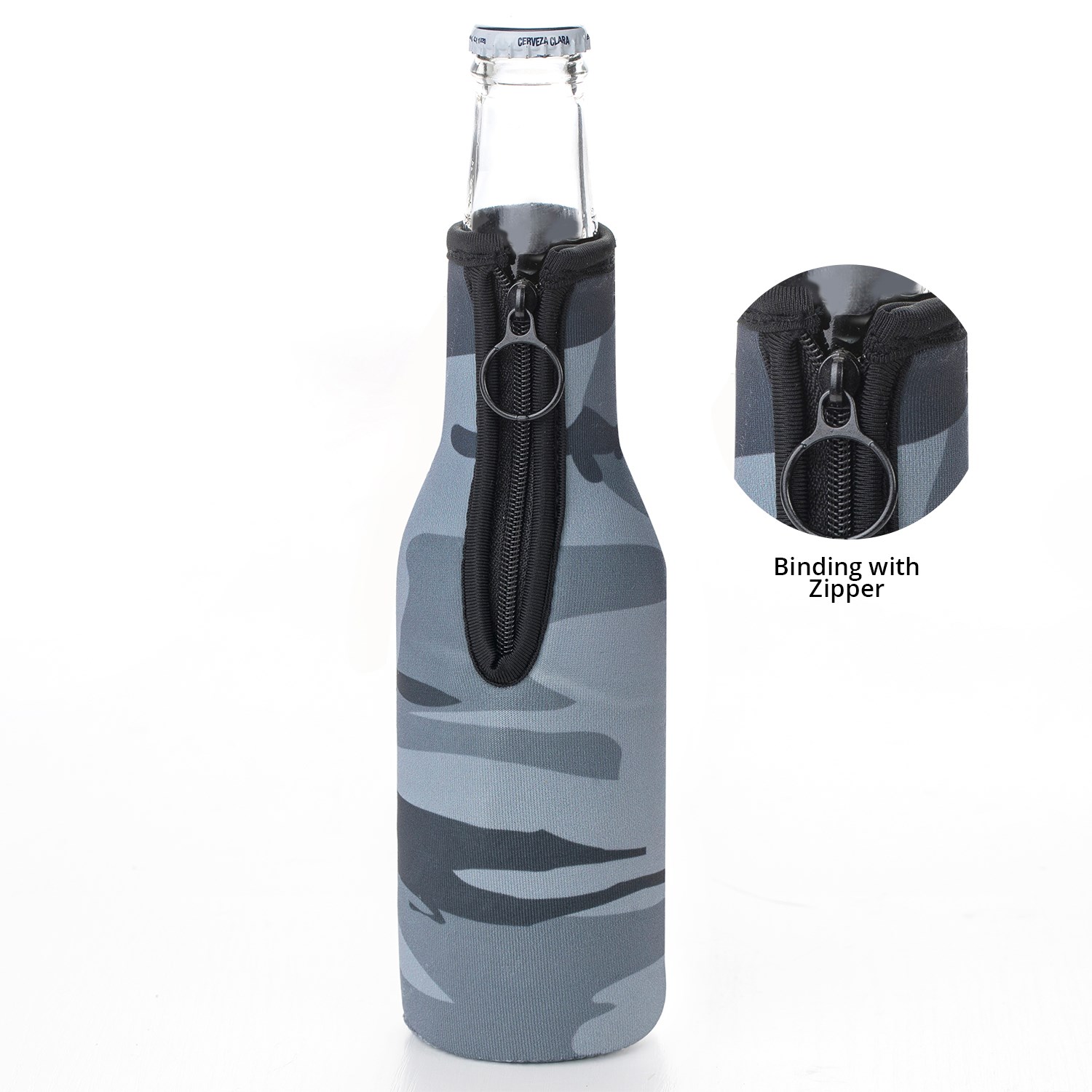 12 Oz. Neoprene collapsible camo Bottle Cooler w/ Bottle Opener 14
