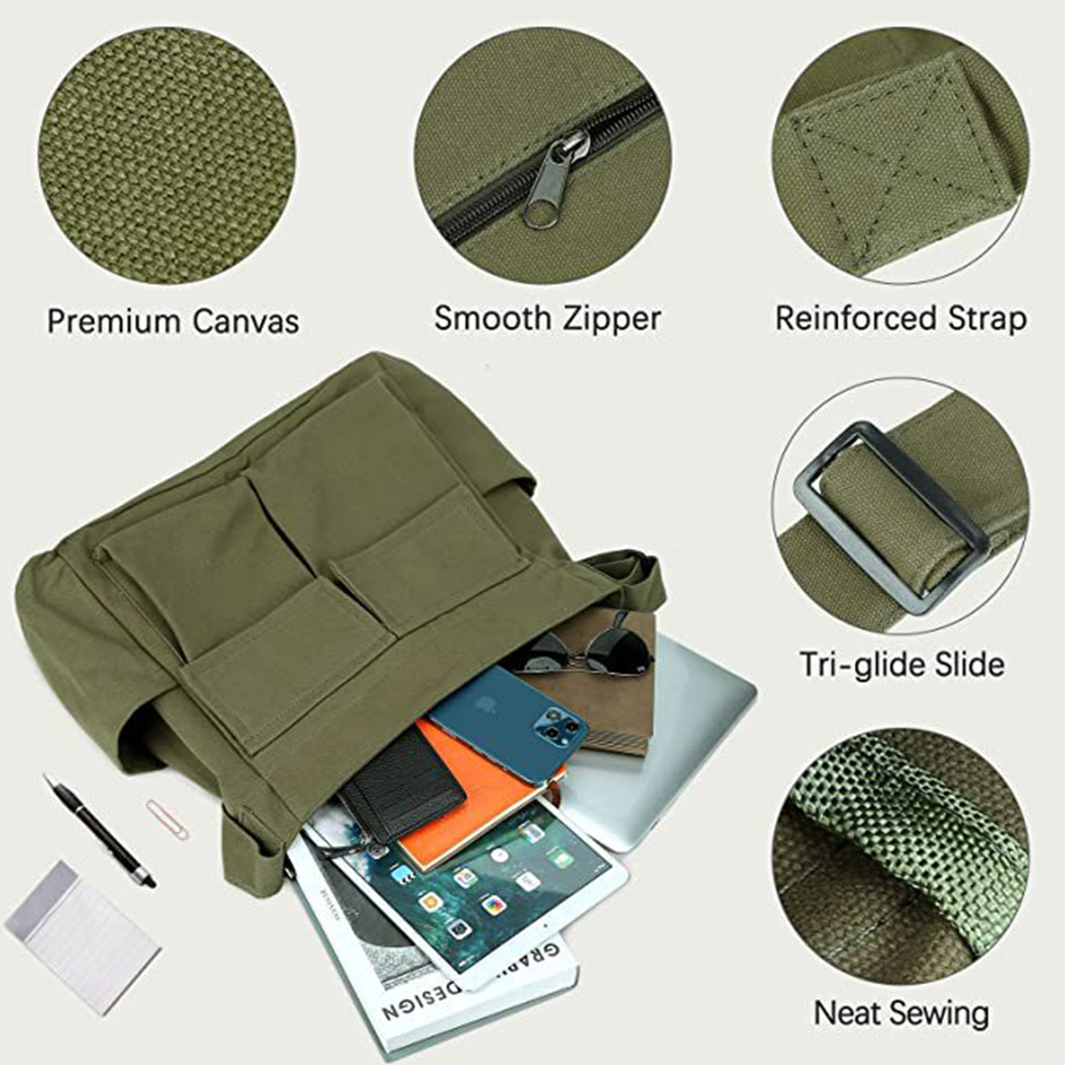 Large Capacity Casual Water Resistant Canvas Crossbody Bag 2