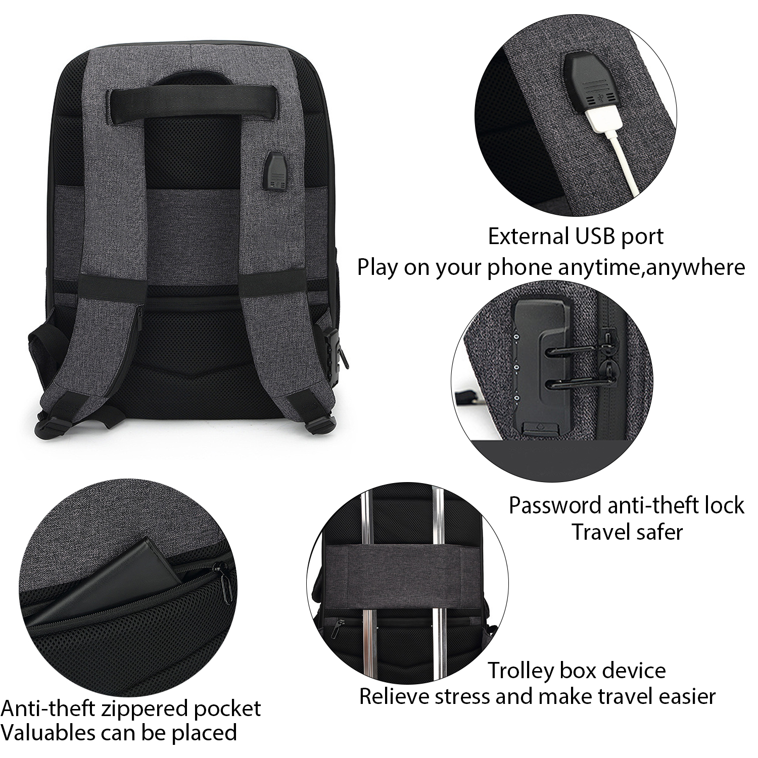 Men Waterproof Password Anti-Theft Computer Backpack 6