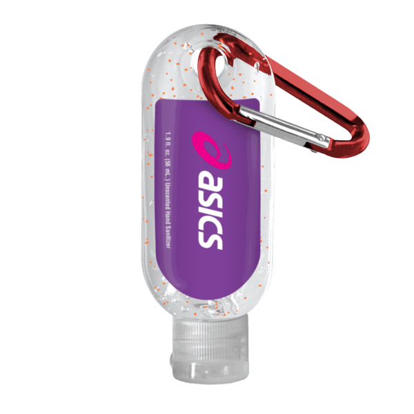 1.9 oz. Single Color Moisture Bead Sanitizer in Clear Bottle with Carabiner 104