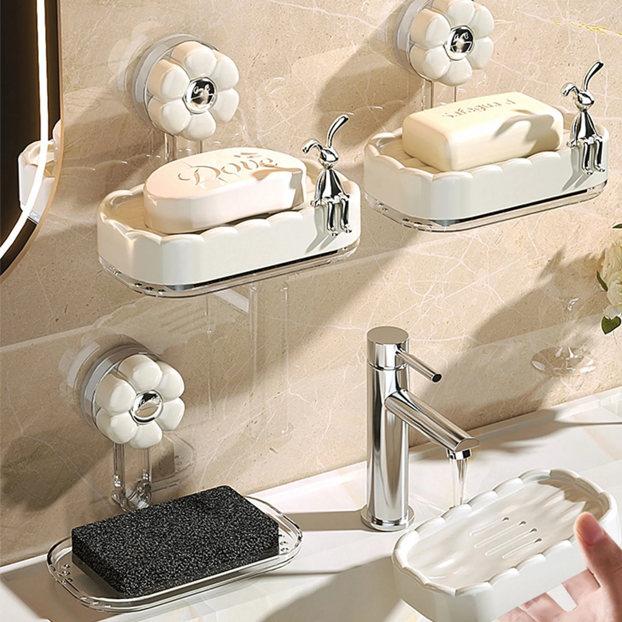 Strong Suction Double Layer Soap Dish Wall Mounted Bathroom 2