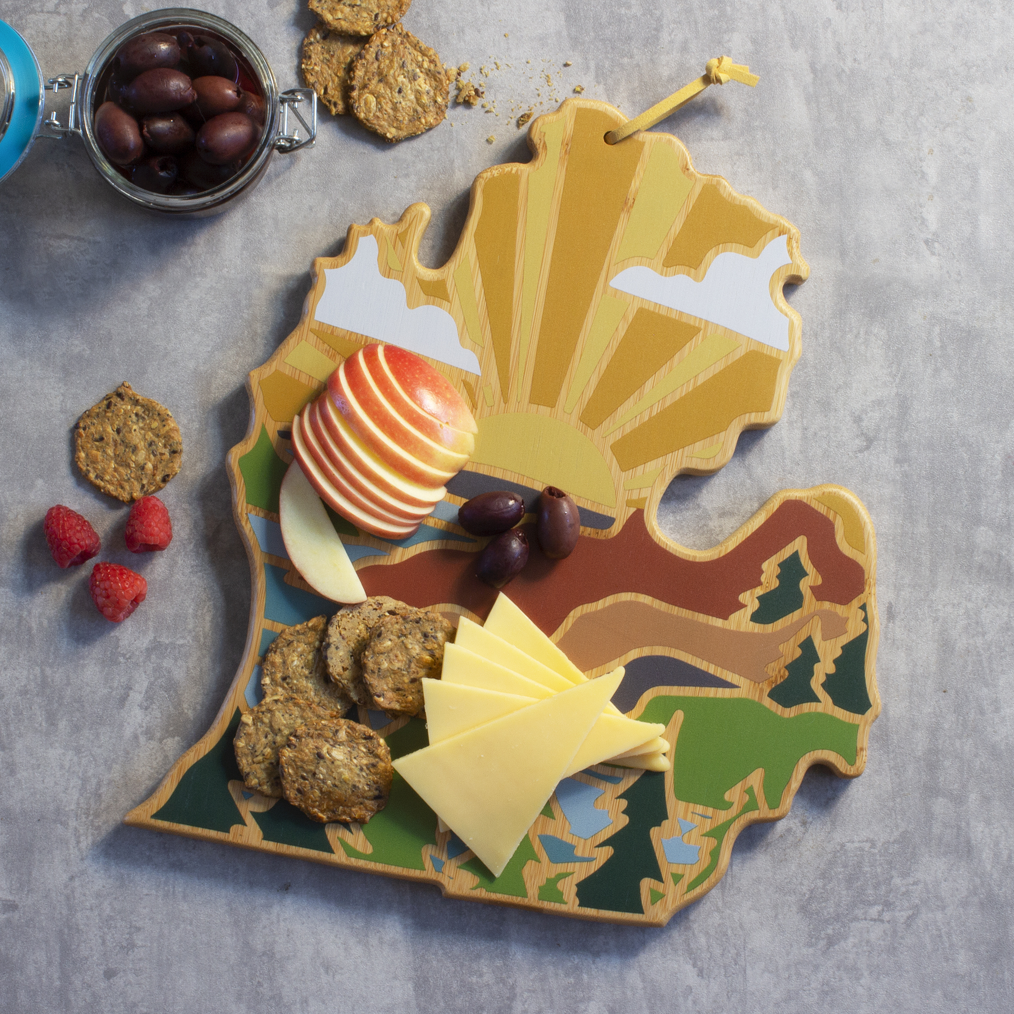 Michigan (Mitten) State Shaped Cutting and Serving Board with Artwork by Summer Stokes 3