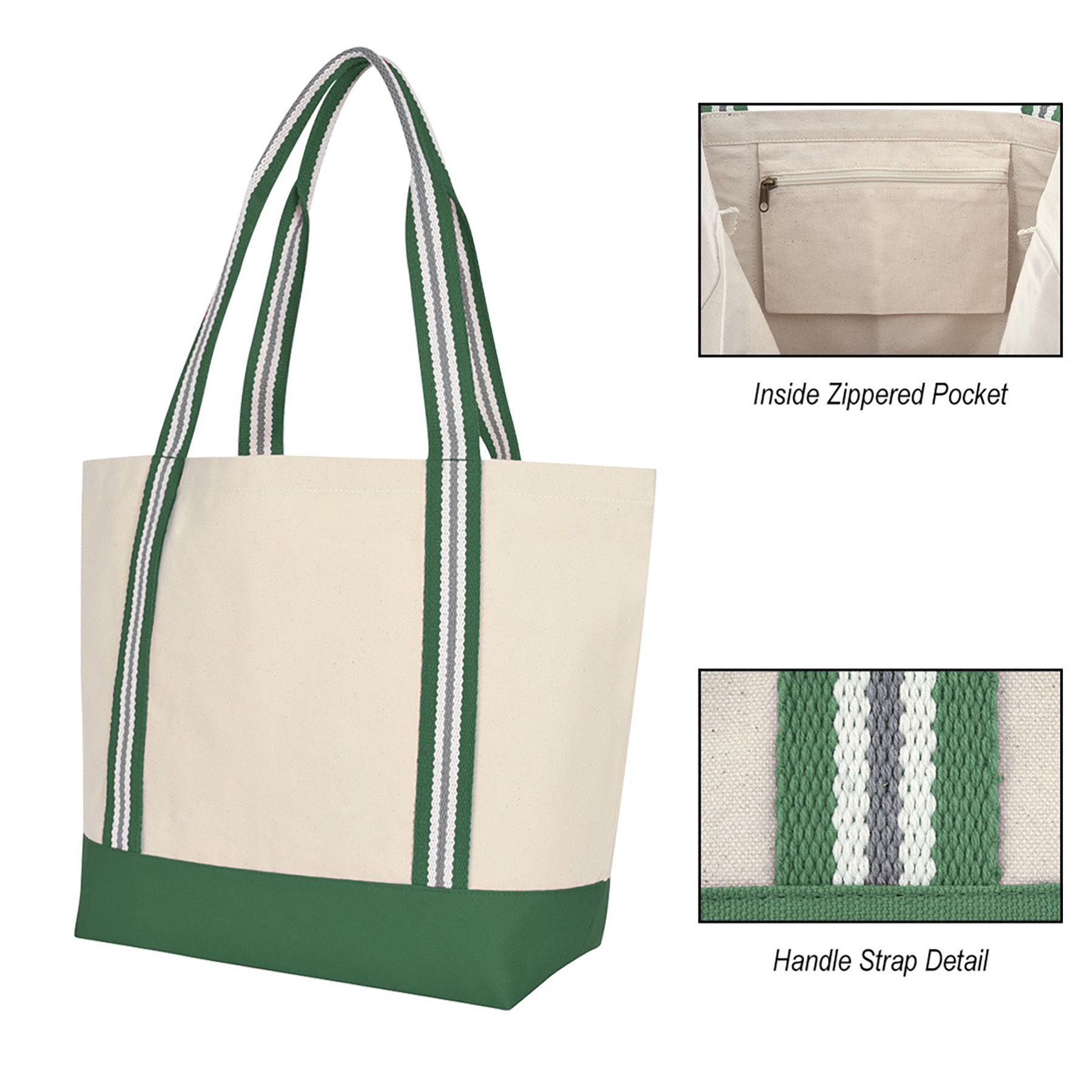 Canvas Tote Bag Inner Zipper Pocket, custom tote bag with logo imprint 6