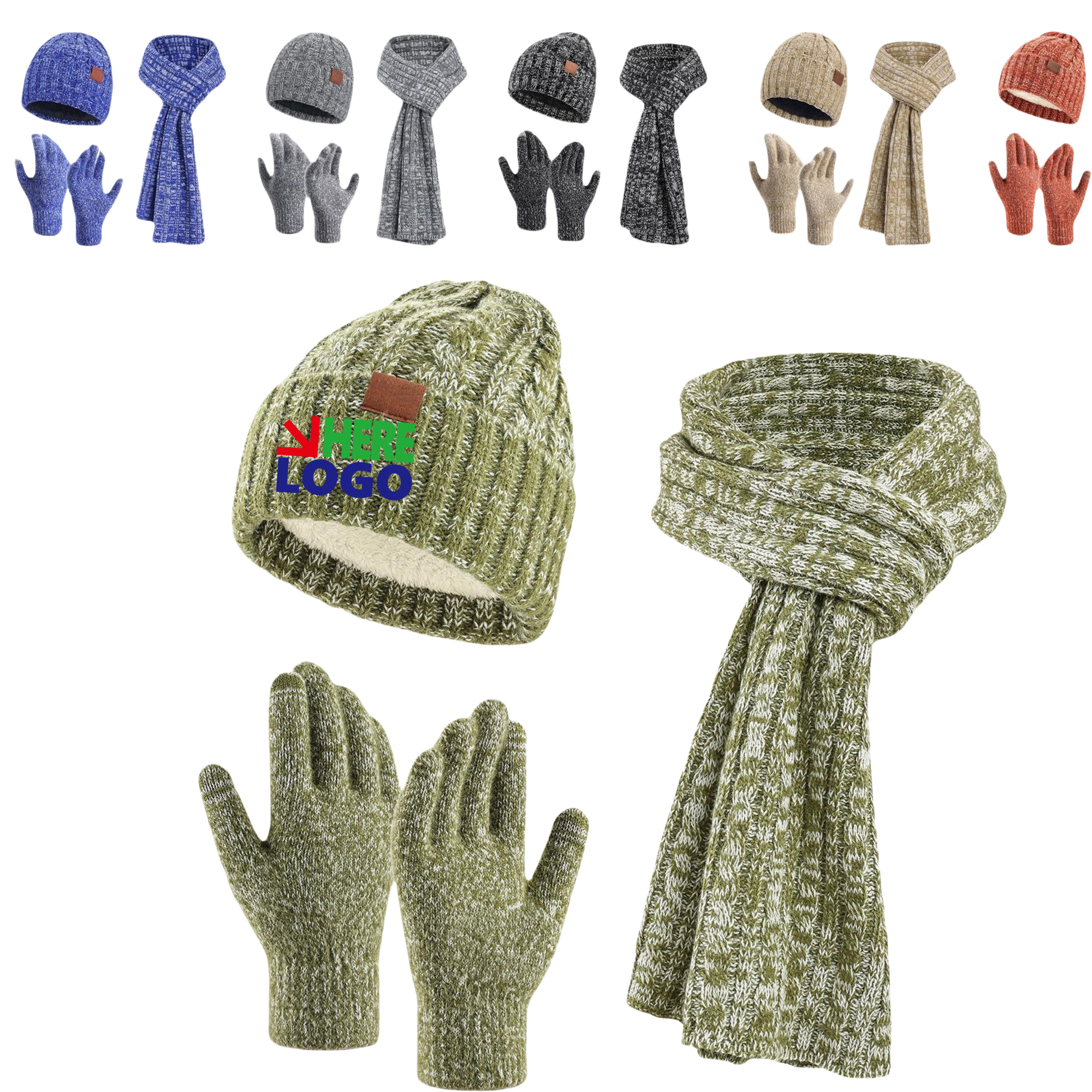 Winter Knit Hat Scarf Touch Screen Gloves Set 2