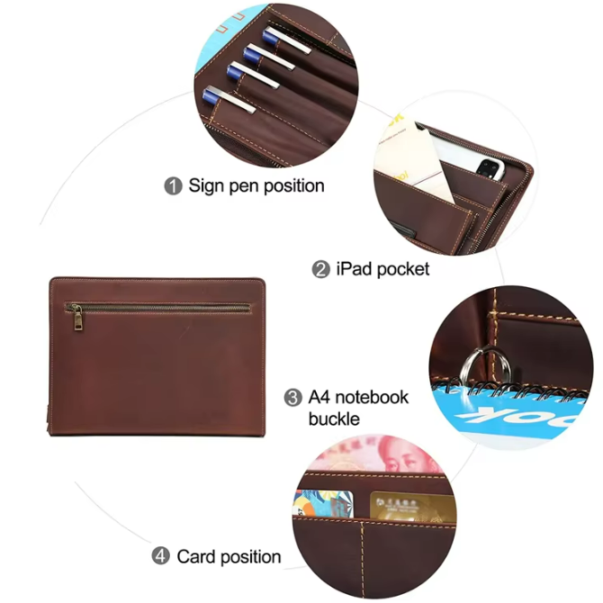 12.9inch Pad Holder Padfolio Bag Genuine Leather Case 3