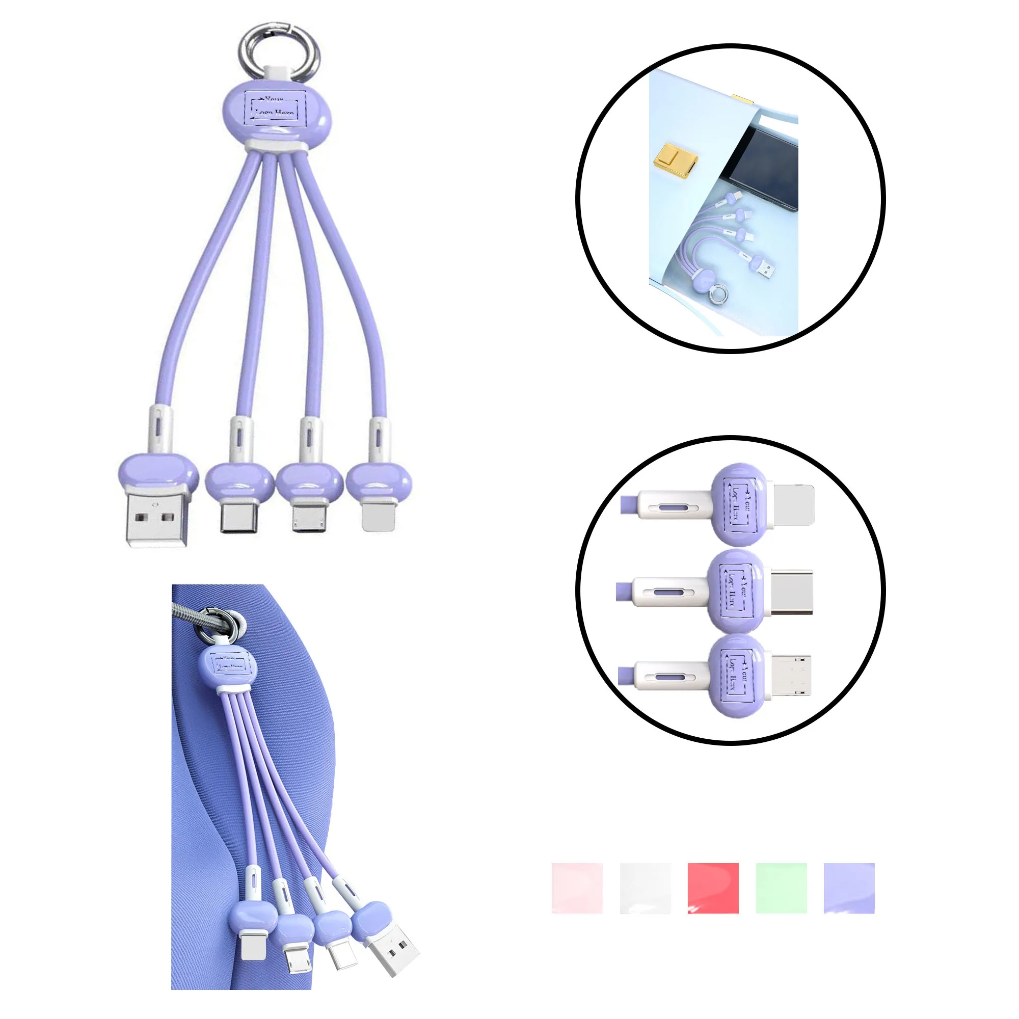 Laser Engraved 3 in 1 Pebble Charging Cable With Keychain 6