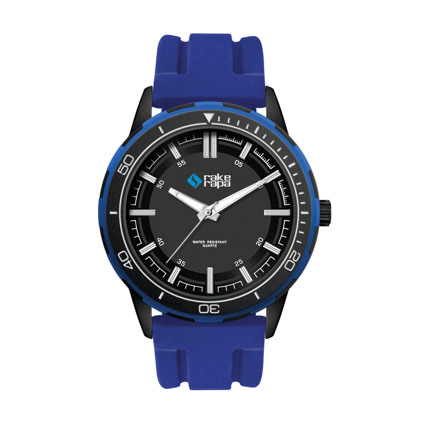 WC9266 43.5MM METAL BLACK CASE, 3 HAND MVMT, BLACK DIAL, BLUE RING, SILICONE STRAP, FLAT MINERAL CRYSTAL, 3 2