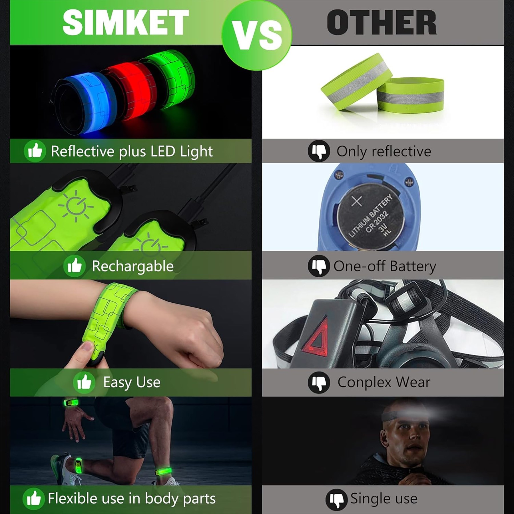 Rechargeable Led Safety Wristband Lights 6
