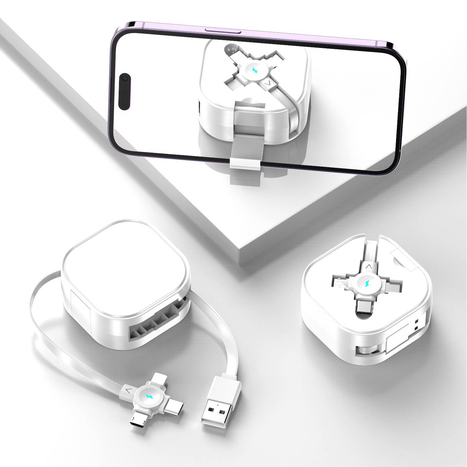3 in 1 Retractable Charging Cable with Phone Stand 2