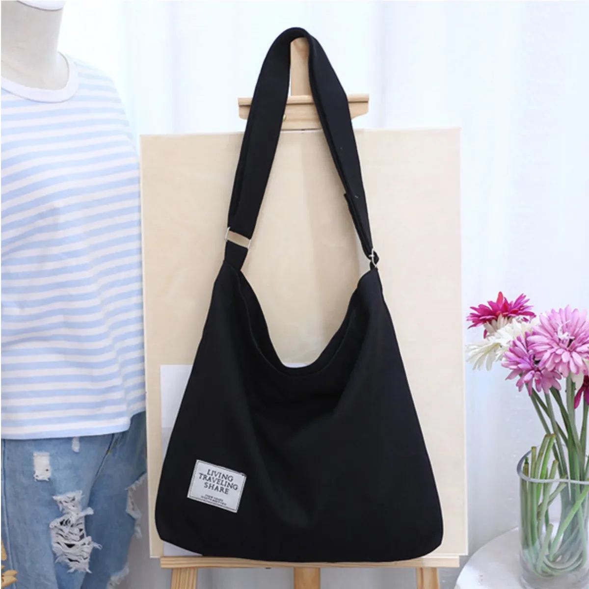 Tote Bag Shopping Grocery Canvas Crossbody Hobo Handbag, custom tote bag with logo imprint 5