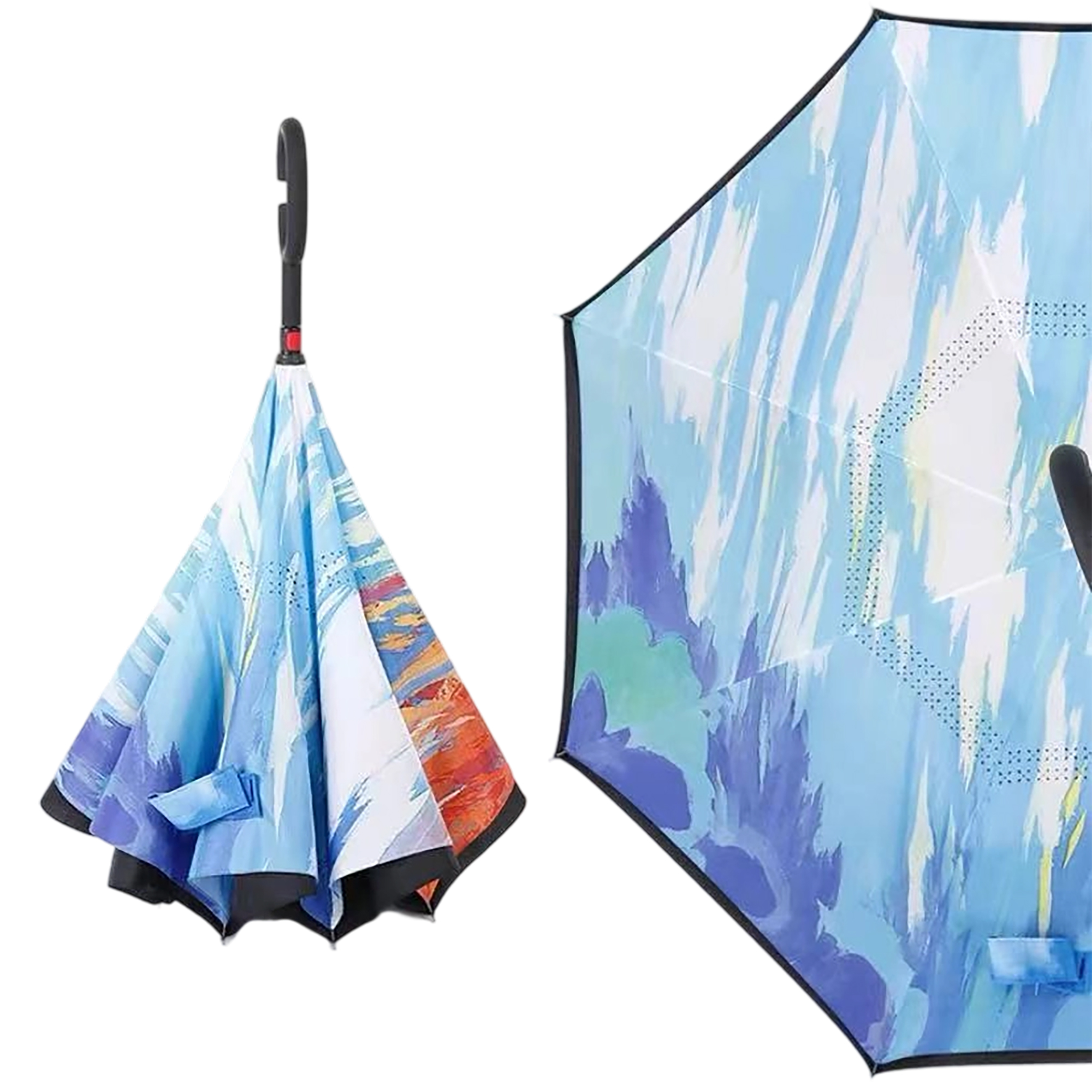 Double Layer Waterproof Reverse Folding Inverted Umbrella With Wrist Handle 42" X 31.5" 2
