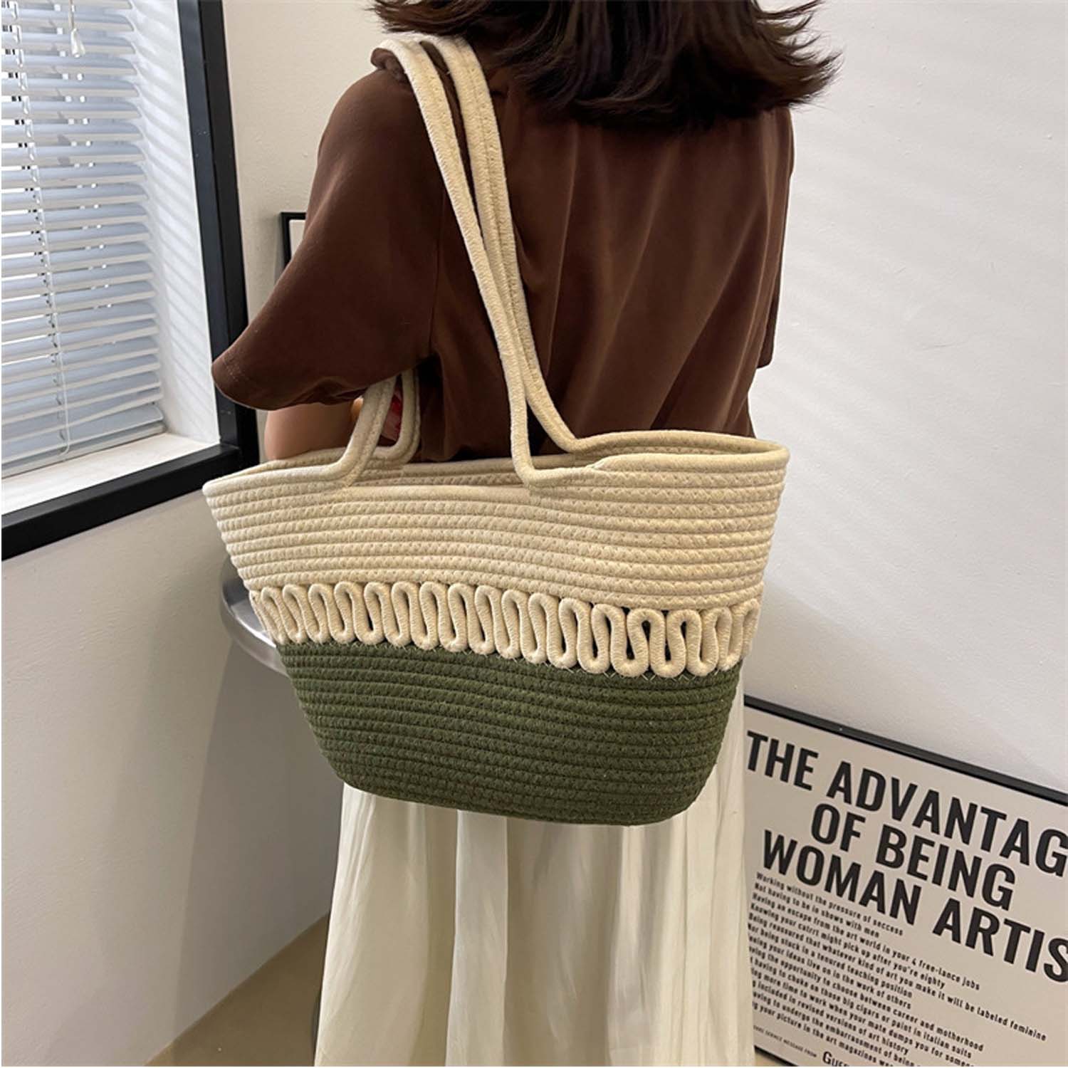 Large capacity French woven beach resort bag, custom tote bag with logo imprint 5
