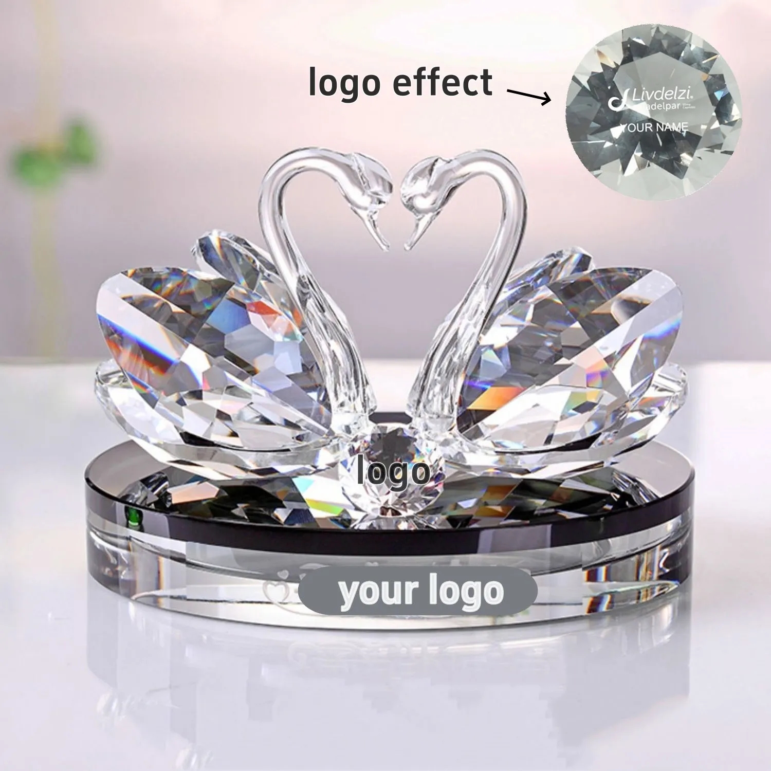 Crystal Swan Figurine Glass Paperweight Table Centerpiece 6