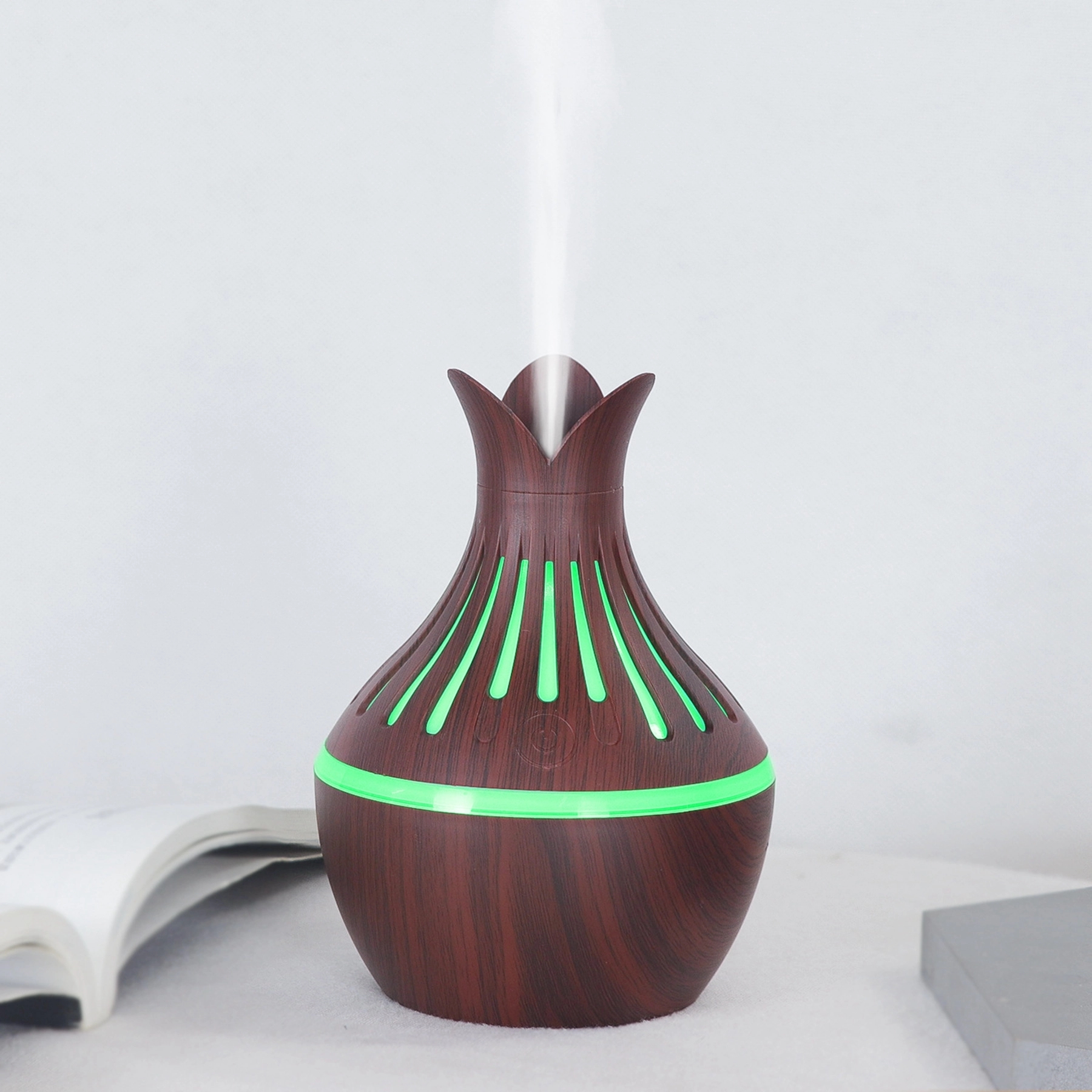10 Oz. Vase-shaped Wood Grain Aroma Air Humidifier 3