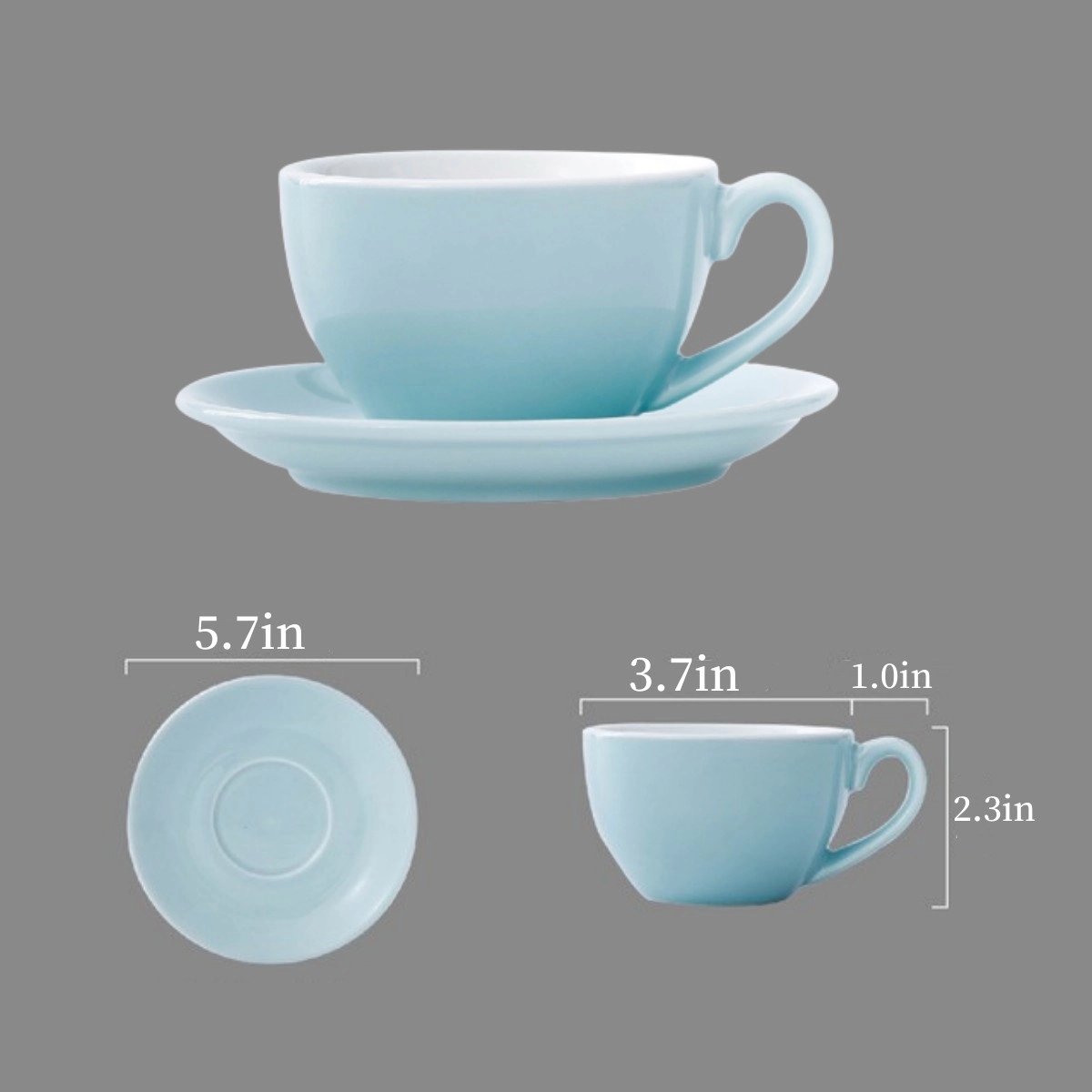 7.4 Oz Ceramic Coffee Cup with Saucer 7
