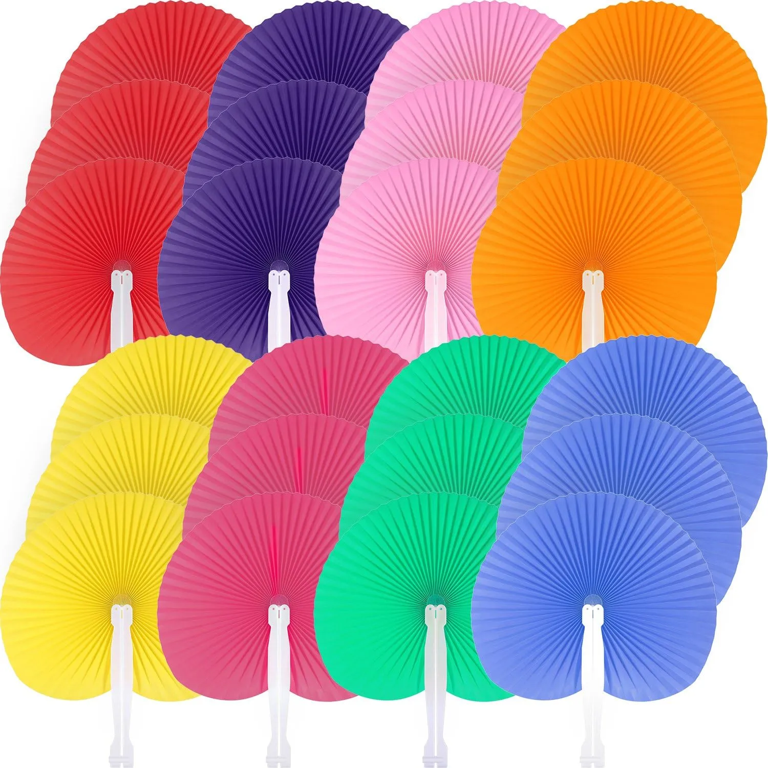 Folding Round Plastic Handle Hand Paper Fan 5