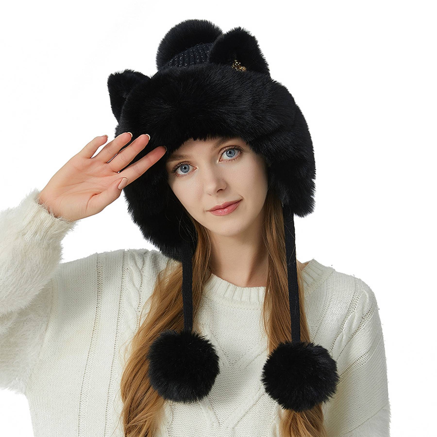Women Winter Warm Cute Cat Ears Knitted Beanie Hat 5
