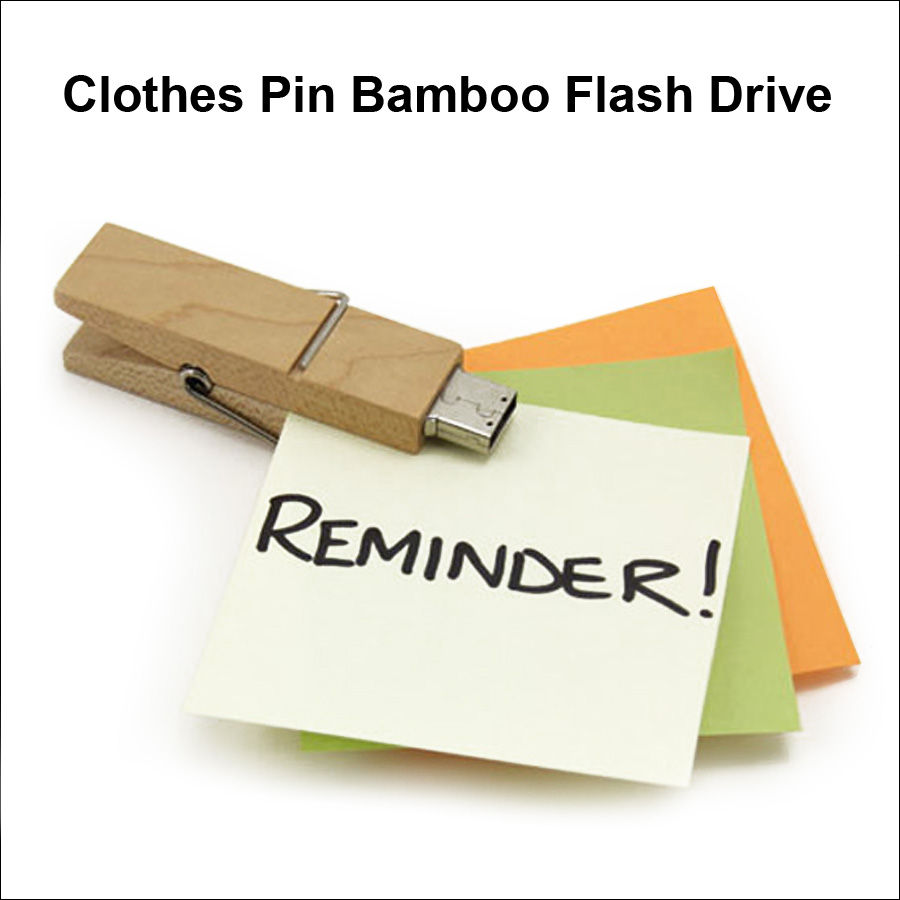 Bamboo Clothes Pin Flash Drive / USB - 64 GB