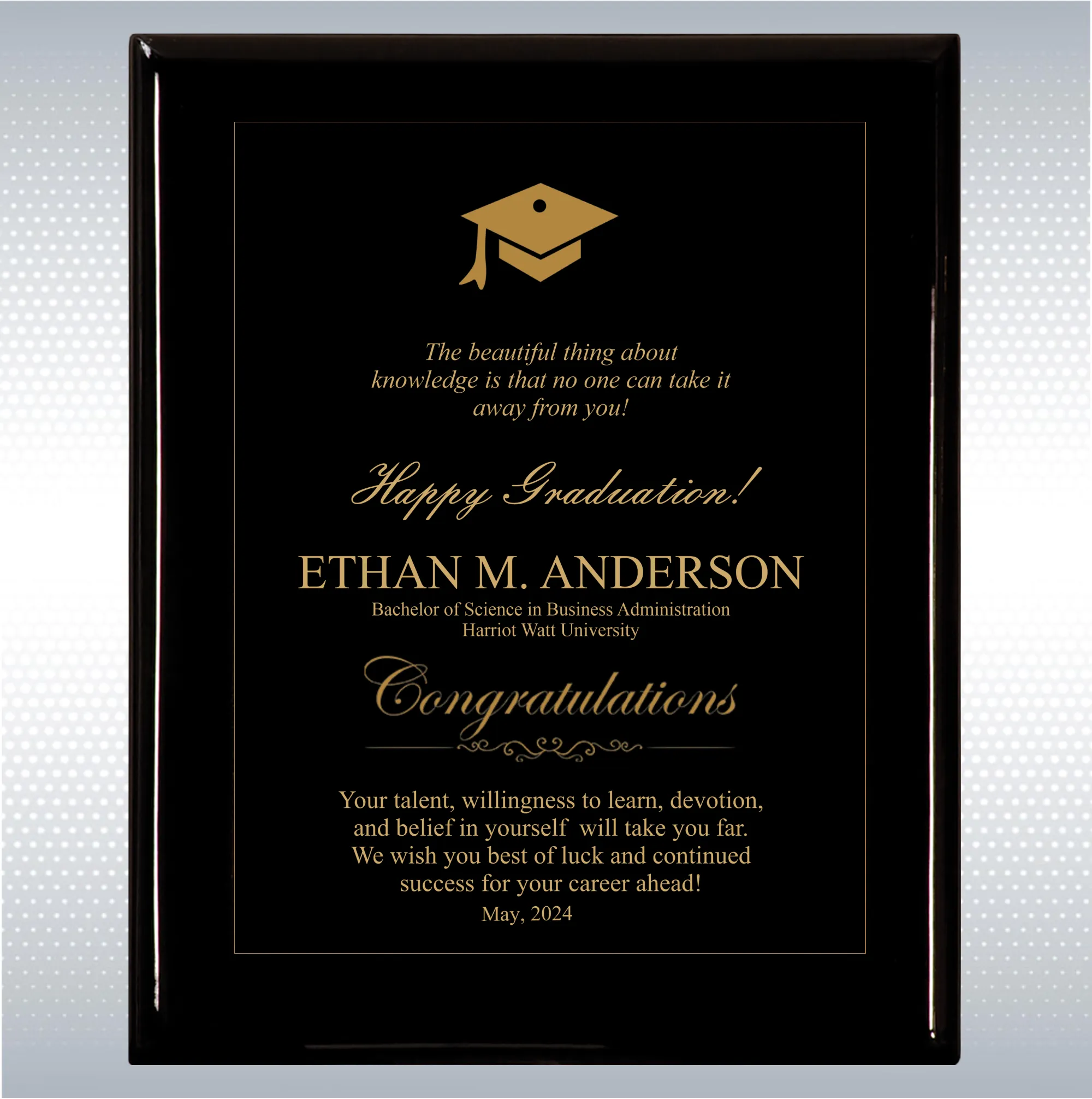 Black Piano Finish Wood Plaque Graduation Gift 17