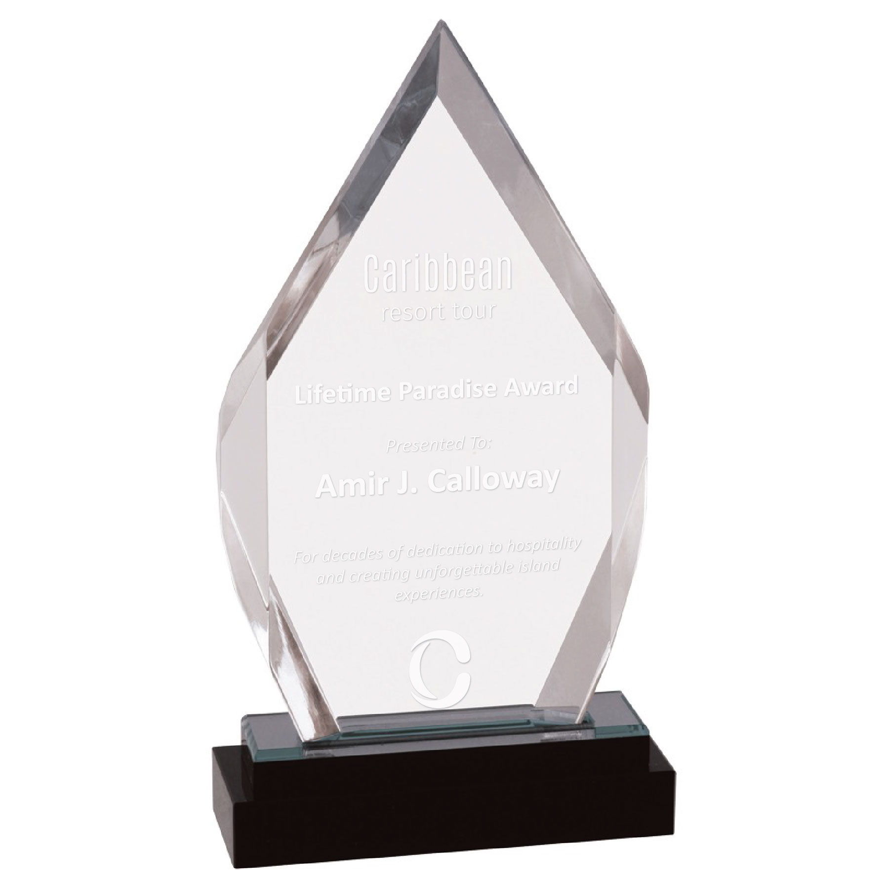 9" Silver Fusion Diamond Impress Acrylic w/ Black Glass Base