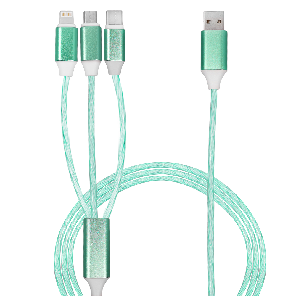 Calumet 4ft, 3in1 LED Flowing Charging Cables with Type C, Android and IOS 12