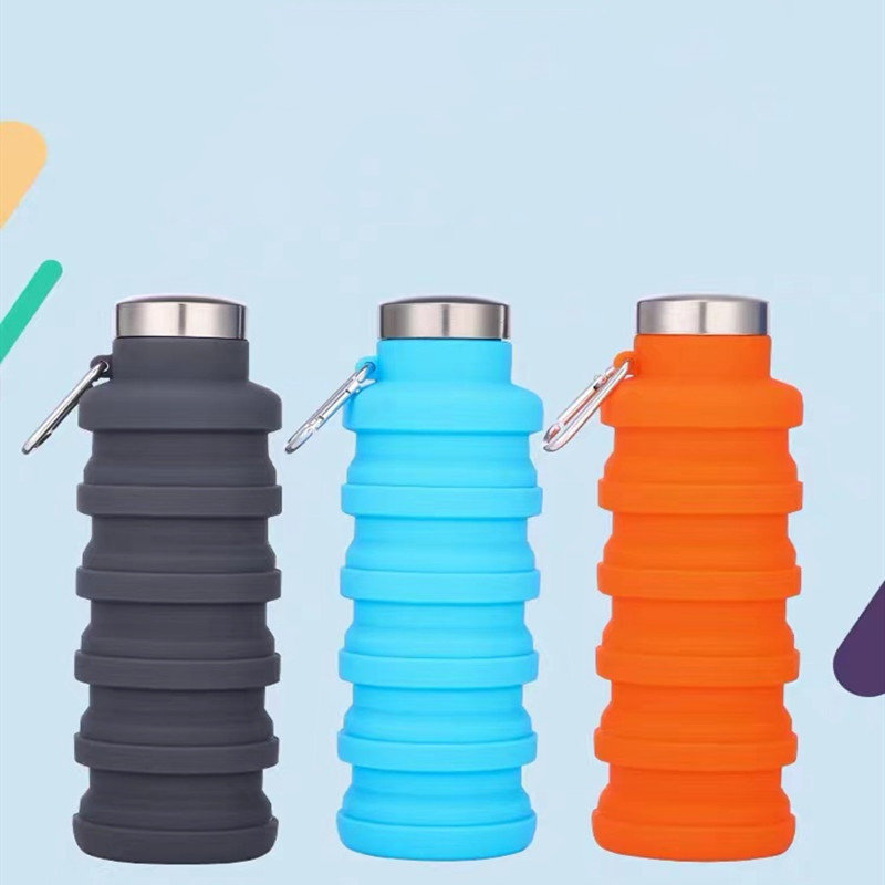 18 OZ Silicone Squeezed Adjustable Foldable Collapsible Water Bottles/Carabiner 6