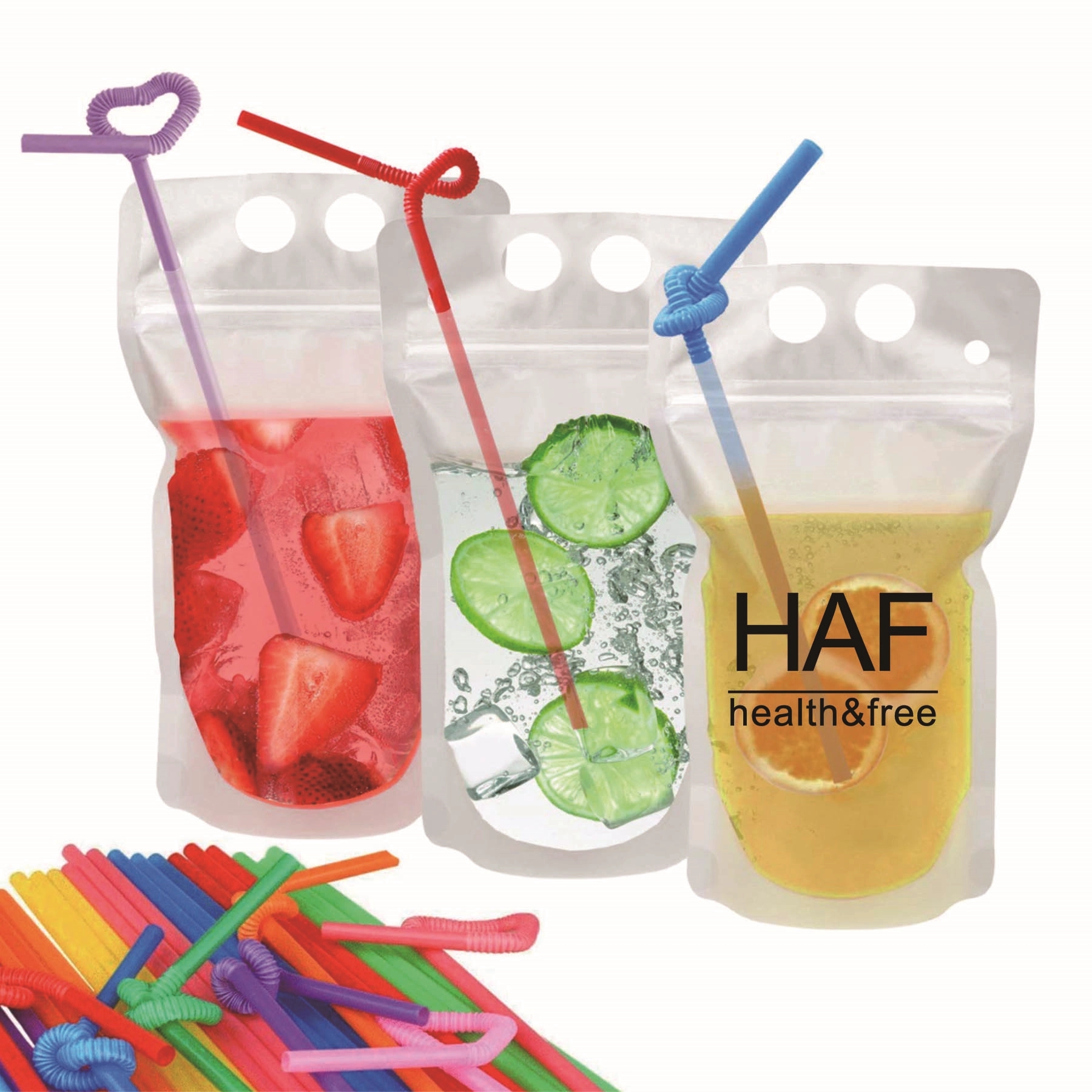 Hand-held closable Zipper Drinking Pouches With Straw 1