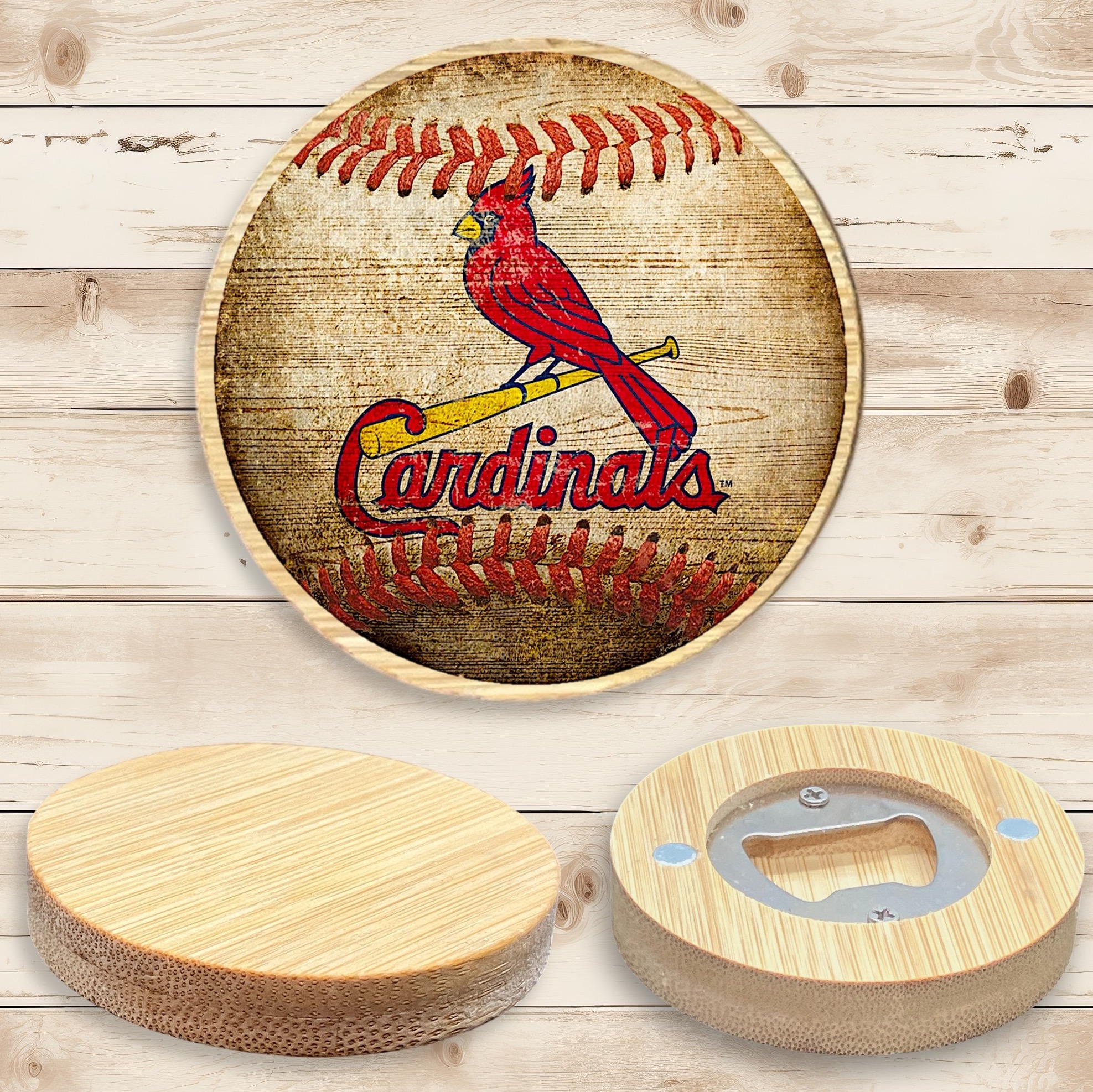 2.5" Round BAMBOO Bottle Opener Magnet 22