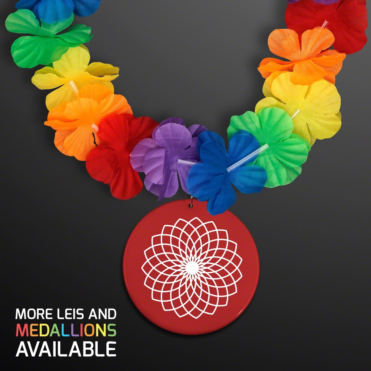 Rainbow Flowers Lei Necklaces with Medallion (Non-Light Up) 3
