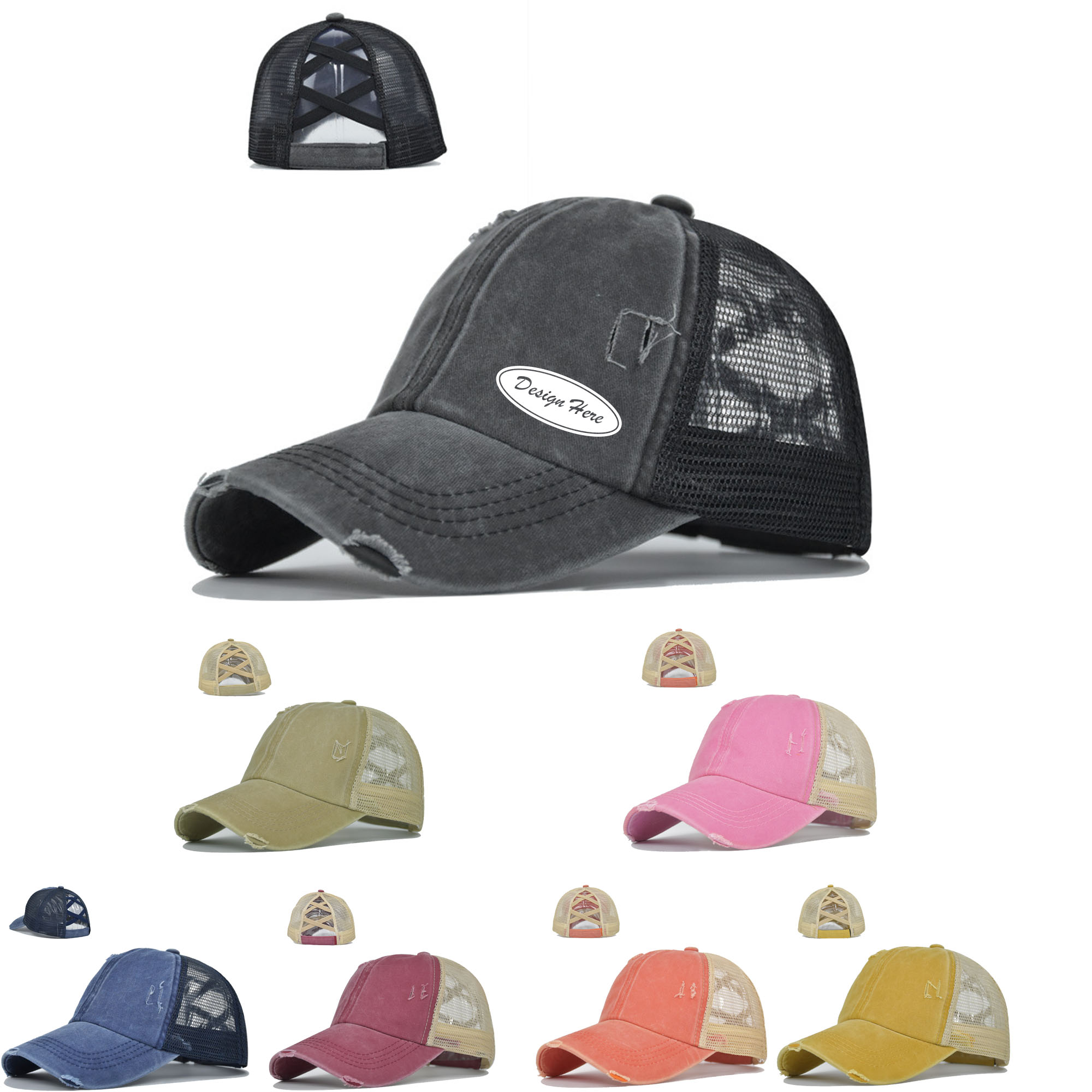 Women Baseball Cap Ponytail Cross Hat 2