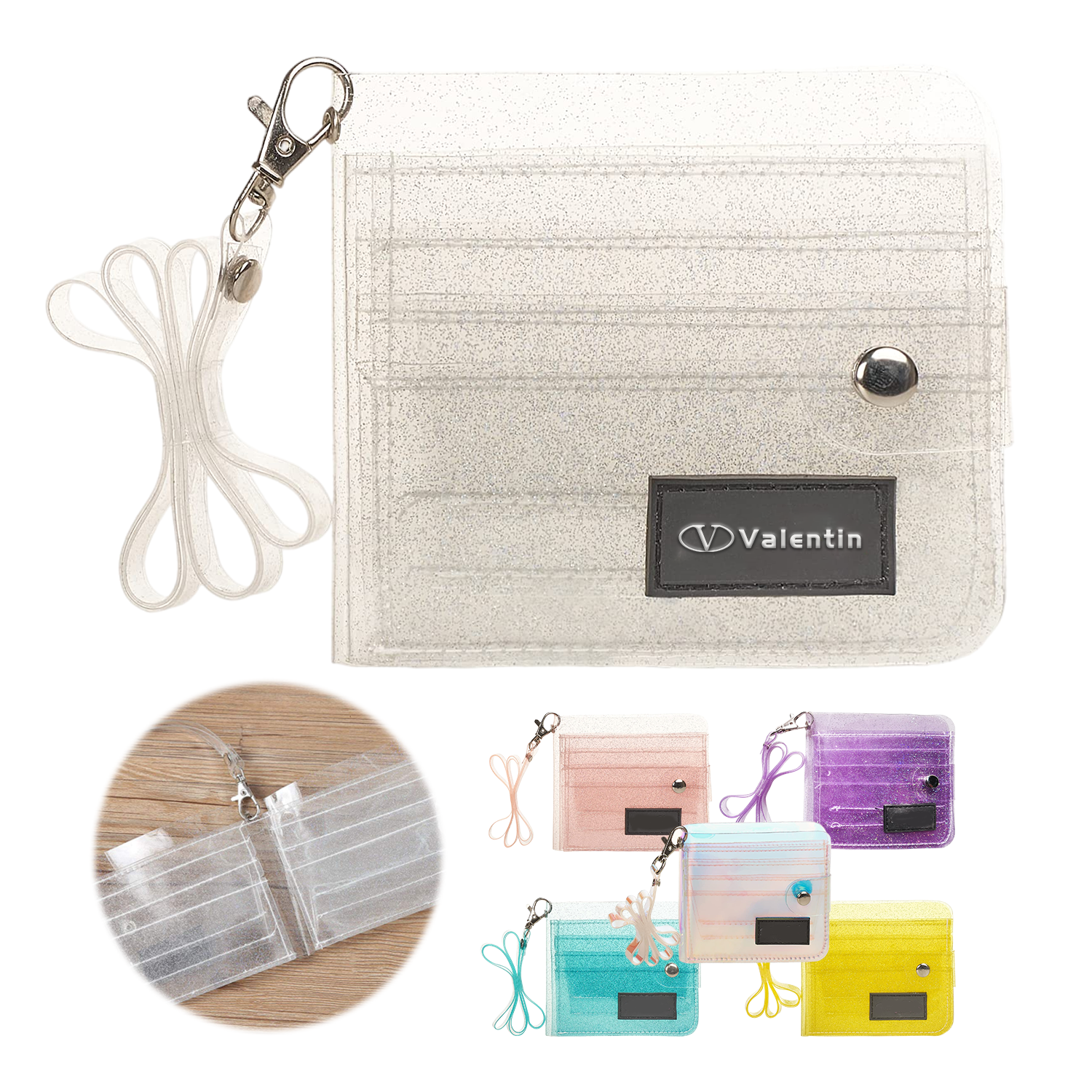 Clear Bifold Wallet Purse With Lanyard 2
