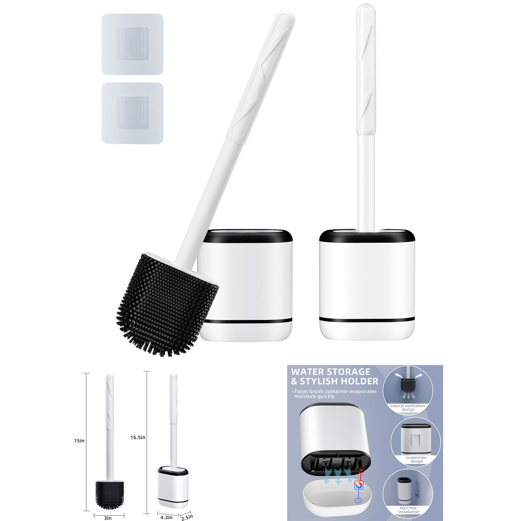2 Pack Toilet Bowl Brush and Holder Set 2