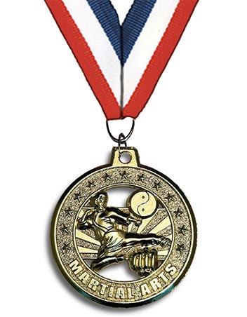 Medallion: 2" Circle Cut Out Martial Arts Gold wit 2