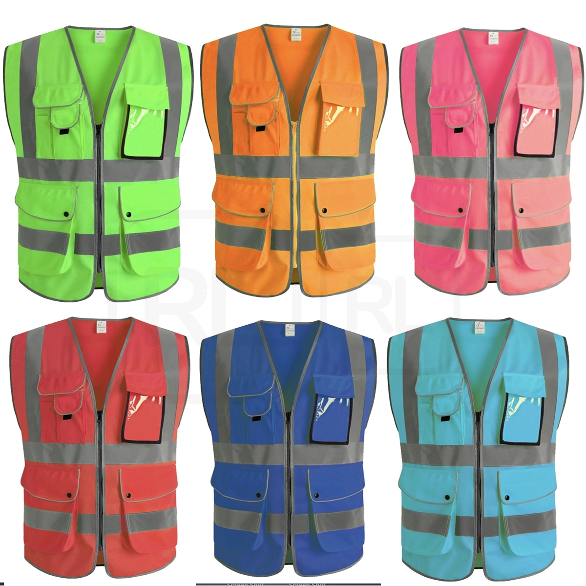 9 Pockets High Visibility Zipper Front Safety Vest 5