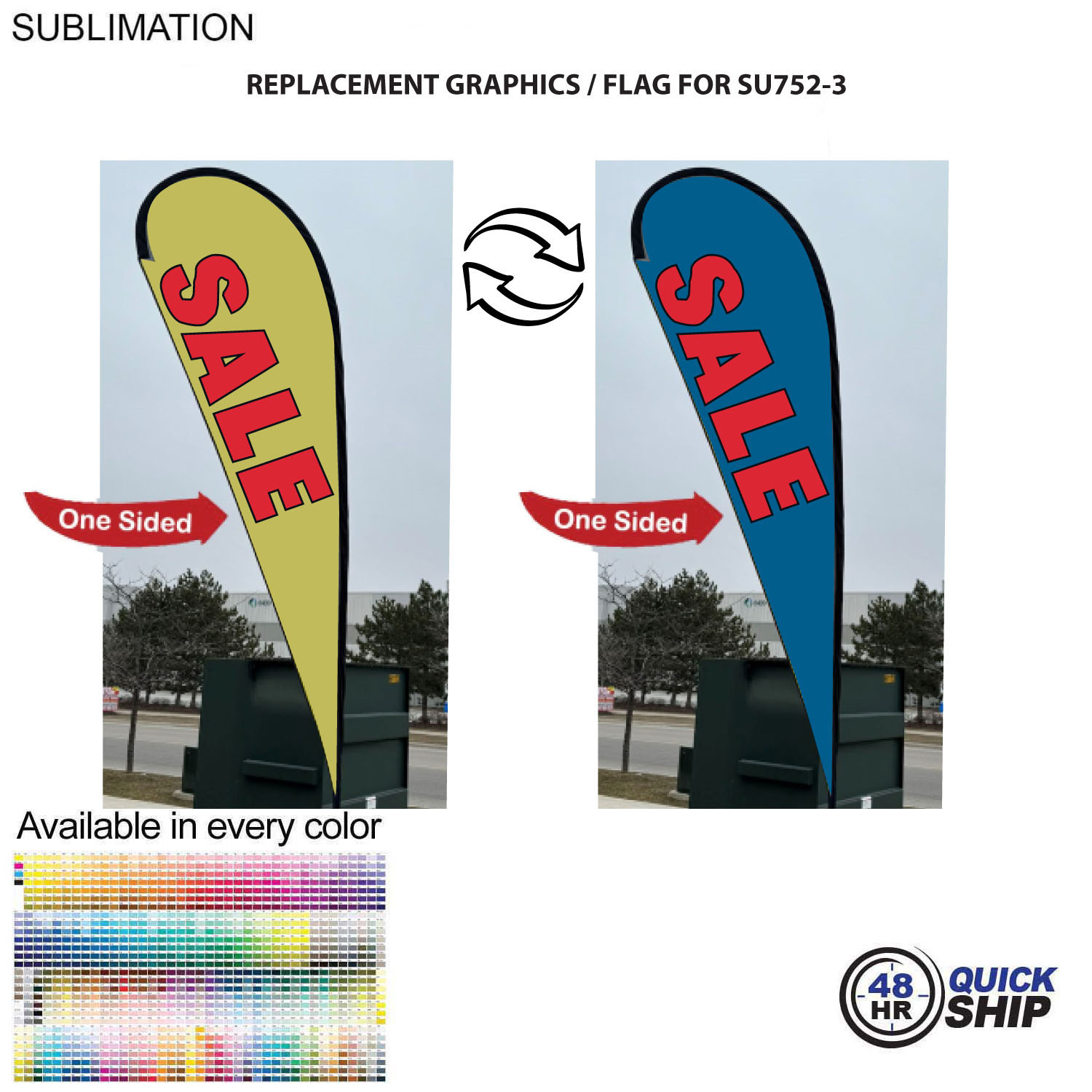 48 Hr Quick Ship - Replacement Flag for 13.5' Large Tear Drop Flag Kit, Full Color Graphics One Side 2