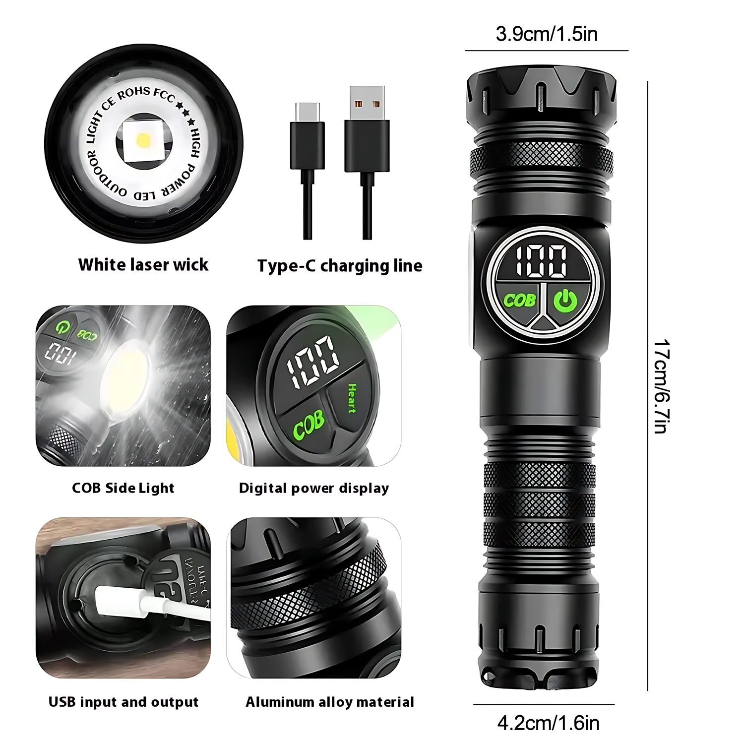 Adjustable Outdoor Aluminum Flashlight with Digital Display 2