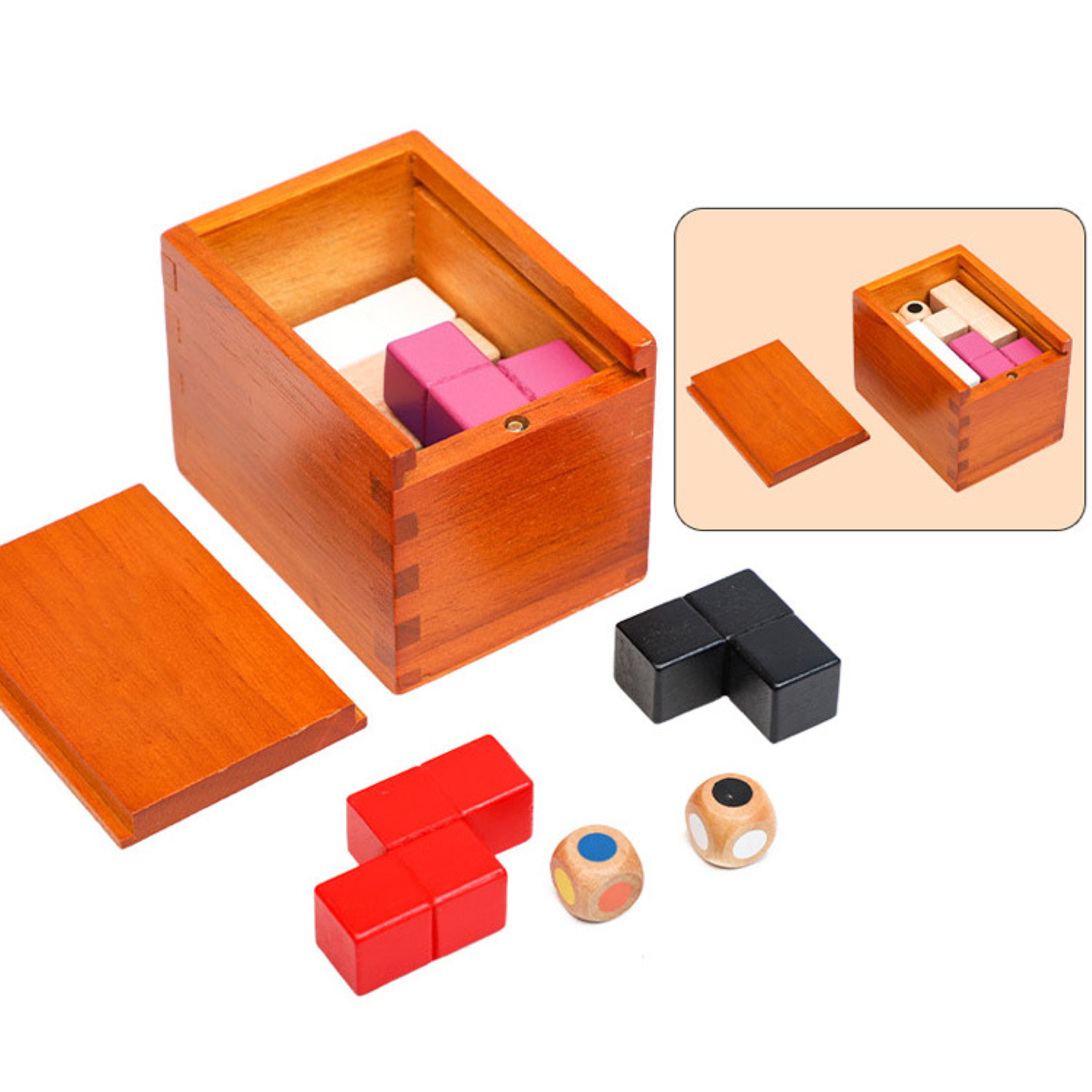 Kids Wooden Cube Puzzle Toy Set w/ Box 3