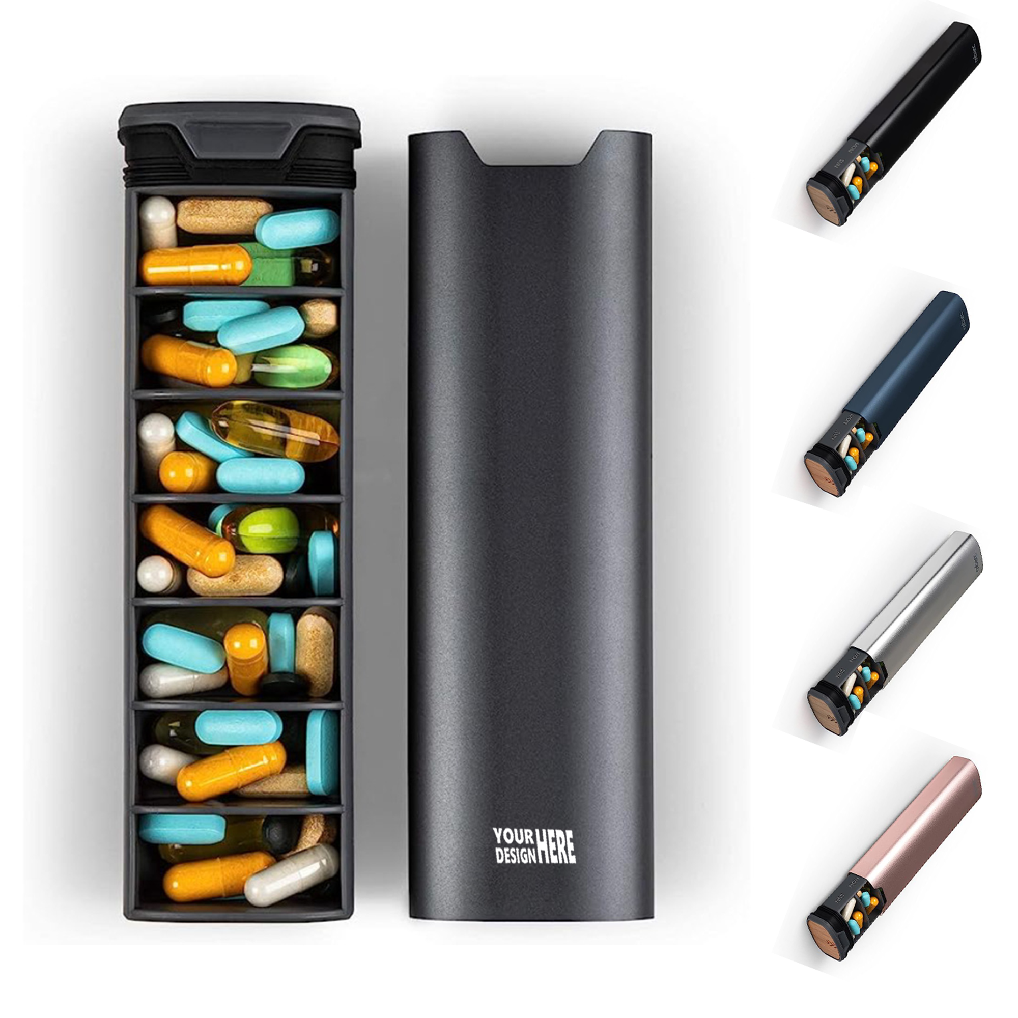 Premium Large Capacity 7-Day Pill Box with Aluminum Case 1