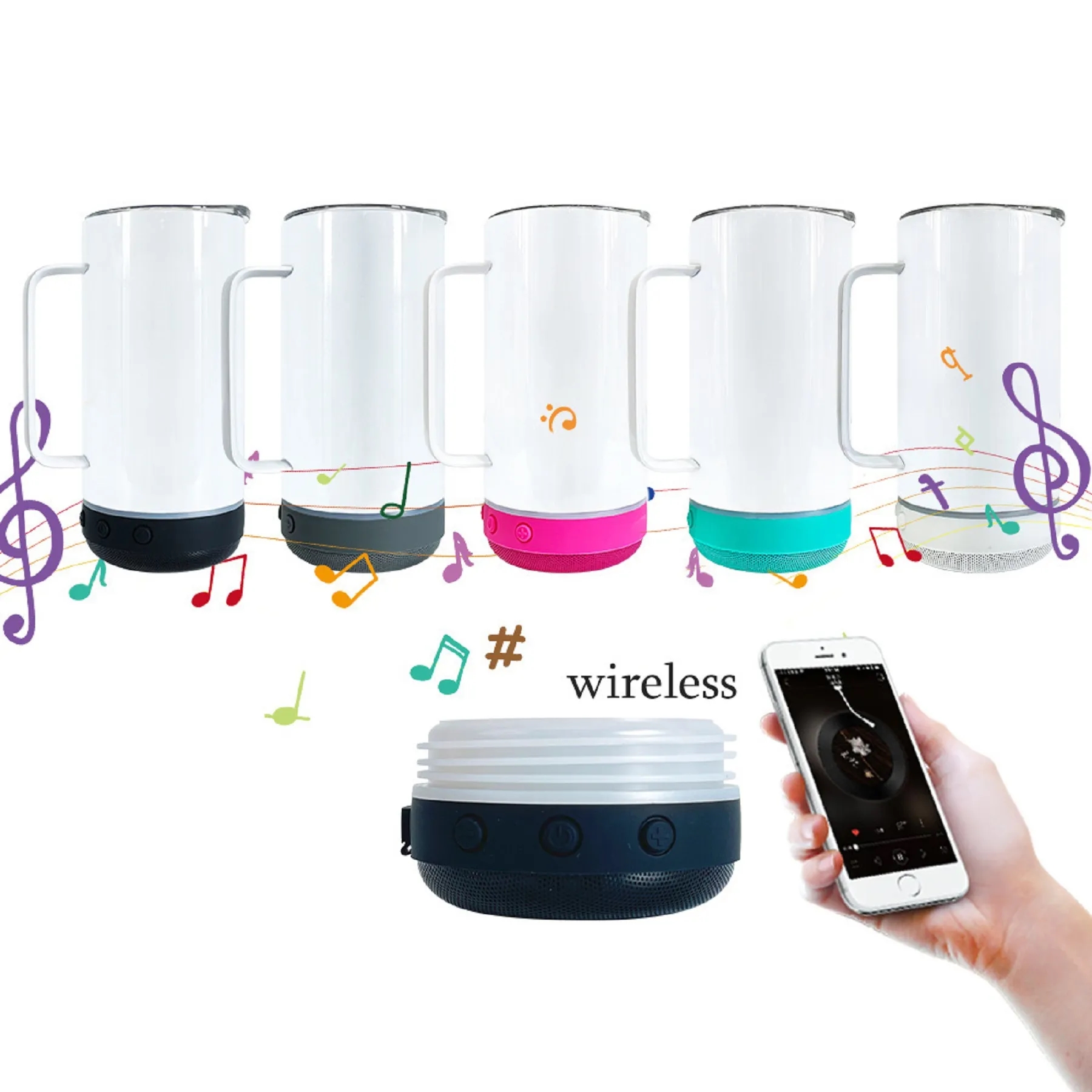14 Oz. Double Wall Wireless Speaker Water Mug with Handle 8