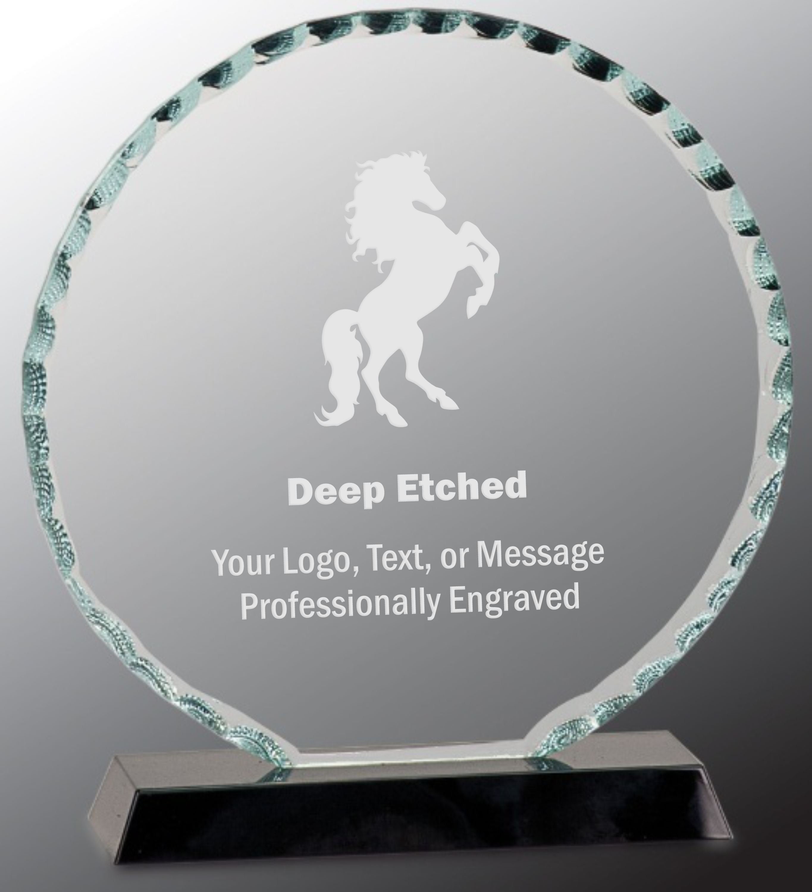 7 1/2" Round Facet Glass Award on Black Base