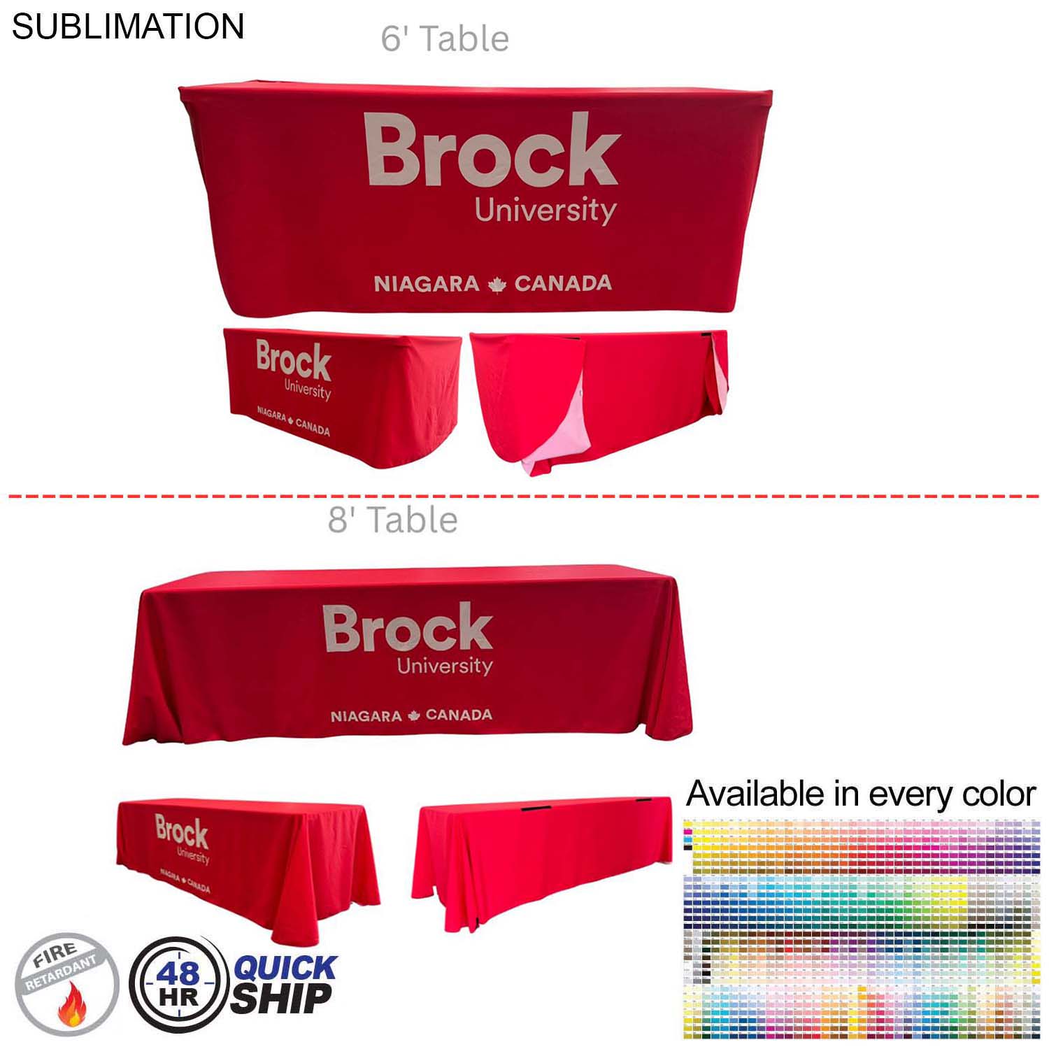 48 Hr Quick Ship - Sublimated Convertible Table Cloth, Converts from 8' to 6', Drape style, 4 sided 1