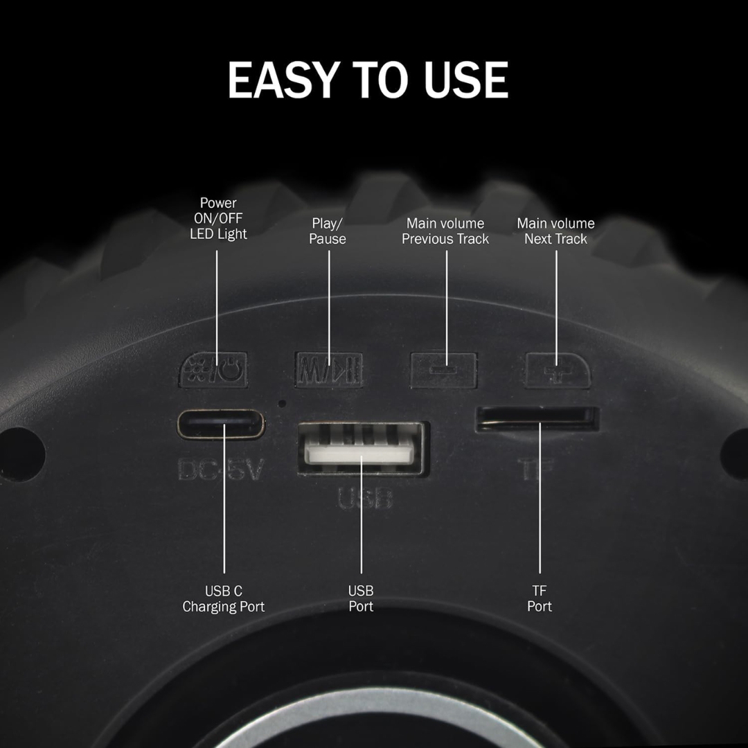 SonicWave Drive Tire-Shaped Bluetooth Speaker with LED Lights 9