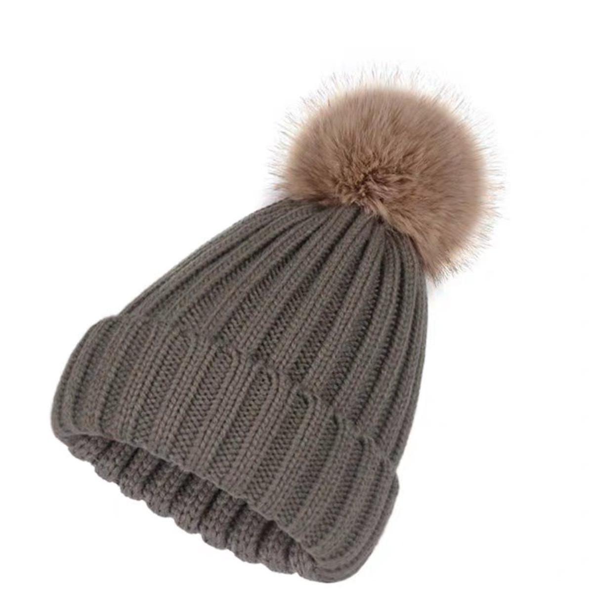 Warm Winter Beanie with Faux Fur Pompom and Fleece Lining 4