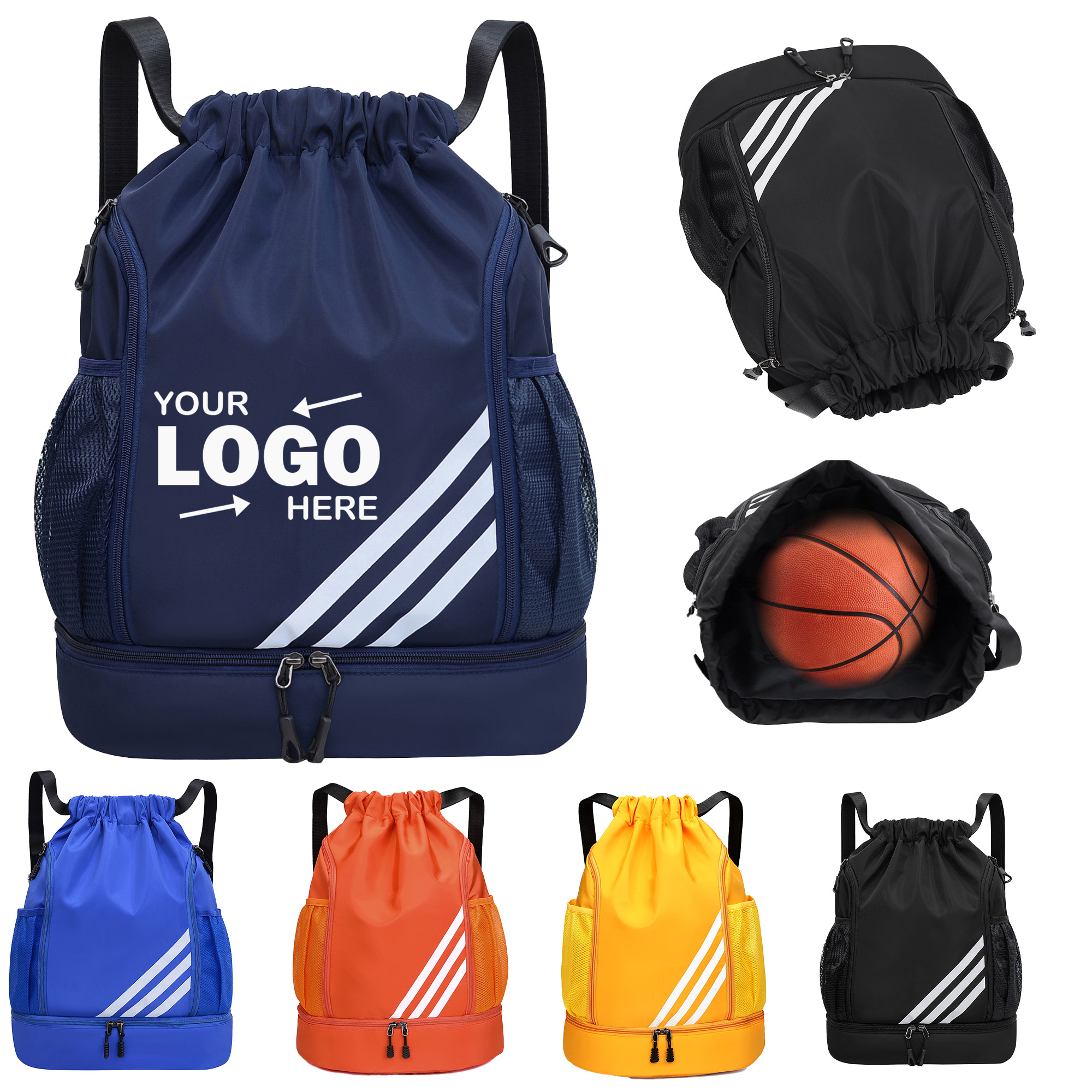 Polyester Drawstring Bag With Shoe Compartment For Sports And Swimming 3