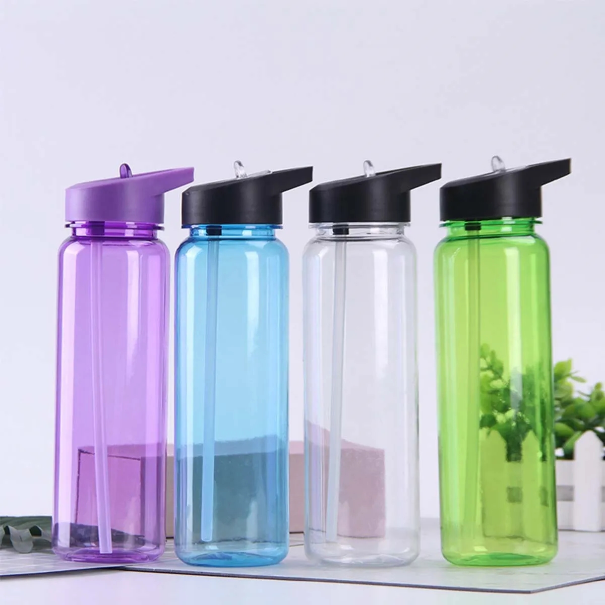 24oz Water Bottles Sports Plastic Straw Flip Lid Clear Cup 5