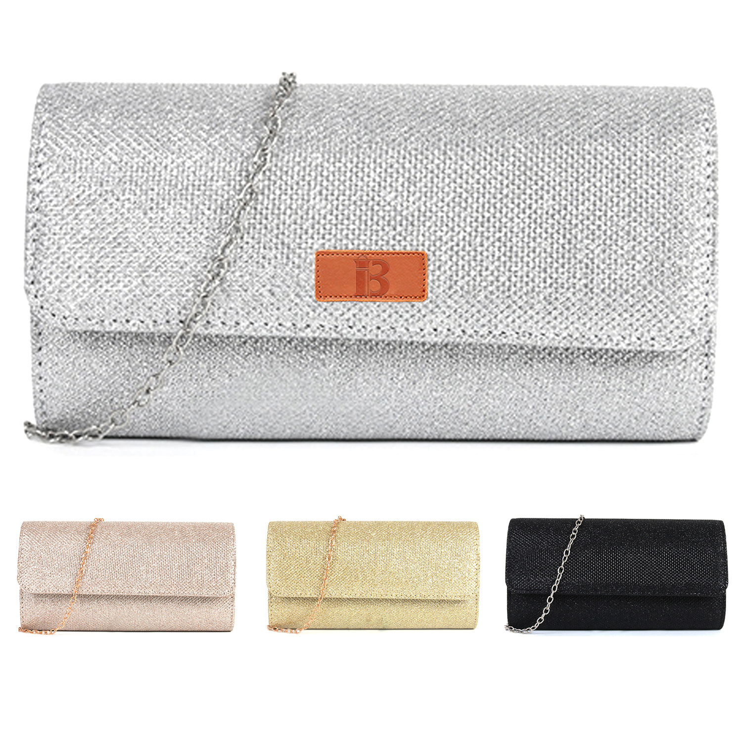 Women's Glitter Clutch Purse with Chain for Wedding & Party