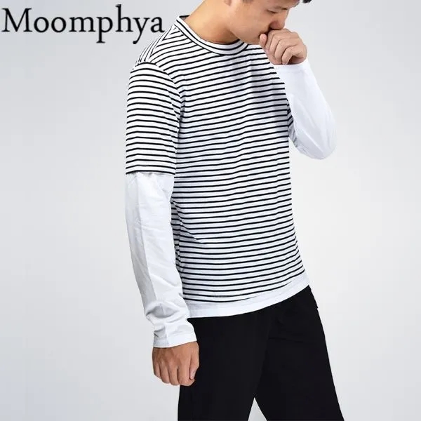 Men's Striped Patchwork Long Sleeve Hip Hop T-Shirt 1