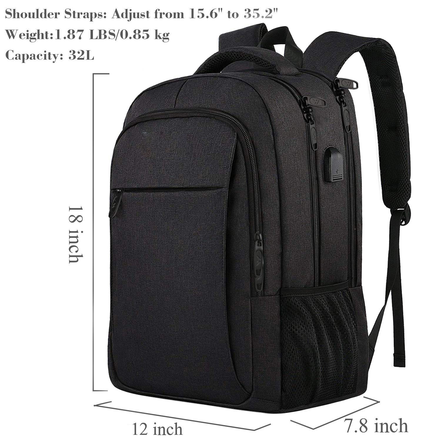 Business Anti Theft Laptop Backpack with USB Charging Port 3