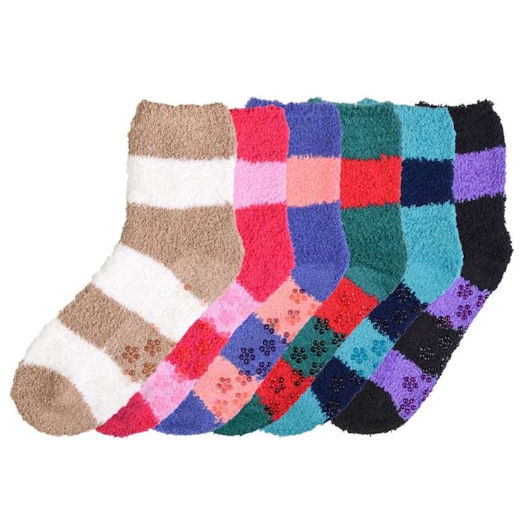Women's Plush Non-Skid Socks - Wide Stripe Deep Colors 3 Packs Size 9-11 2