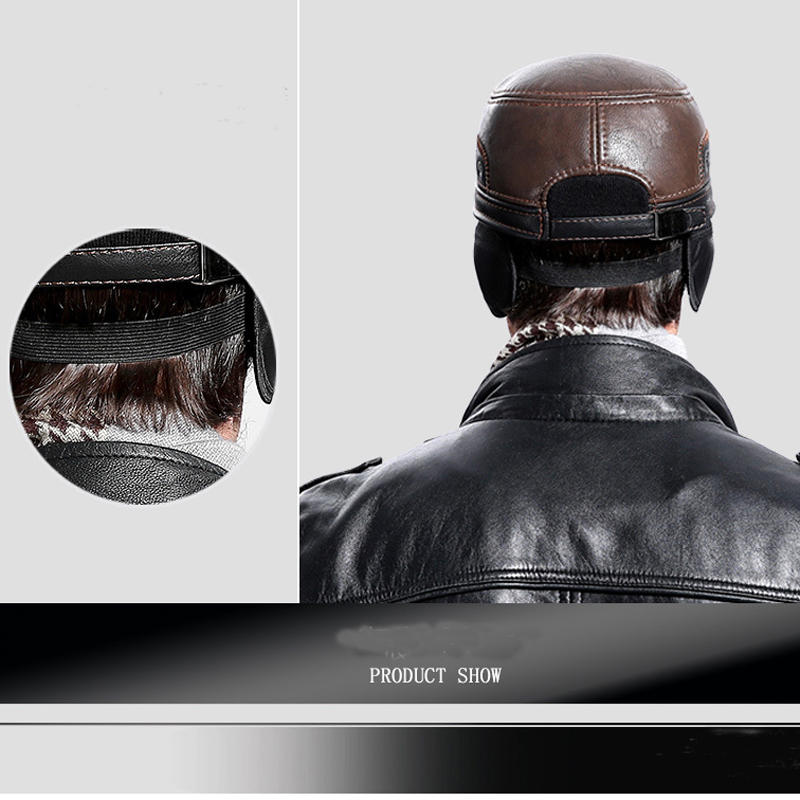 Men Winter Leather Plush Baseball Newsboy Cap Ear Flap Trapper Hunting Hat 9